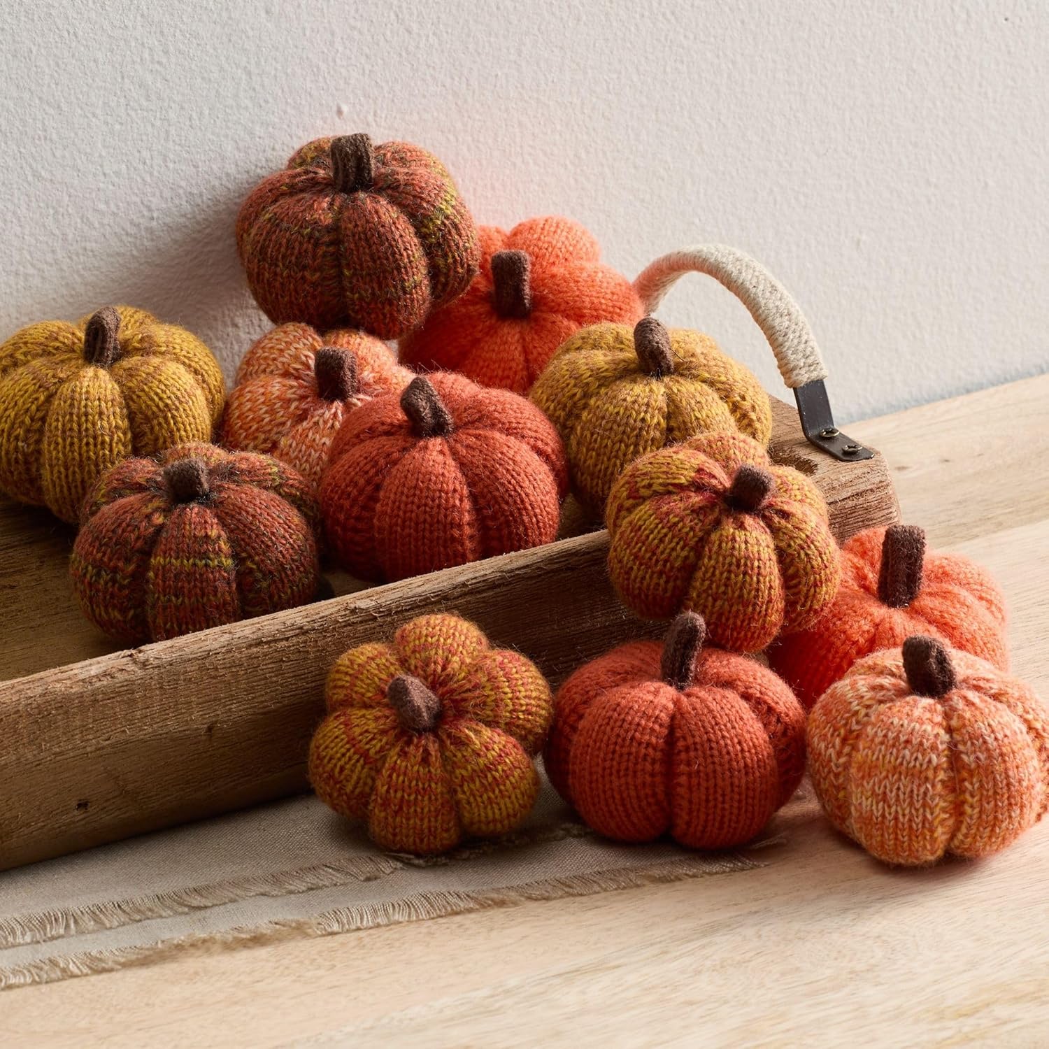 Your Heart's Content Set of 12 Cozy Mini Knit Orange Pumpkins, Fall Gold Rust Home décor Accent, Table top Thanks Giving, Soft Autumn Home Decor (Sunset Full Set)