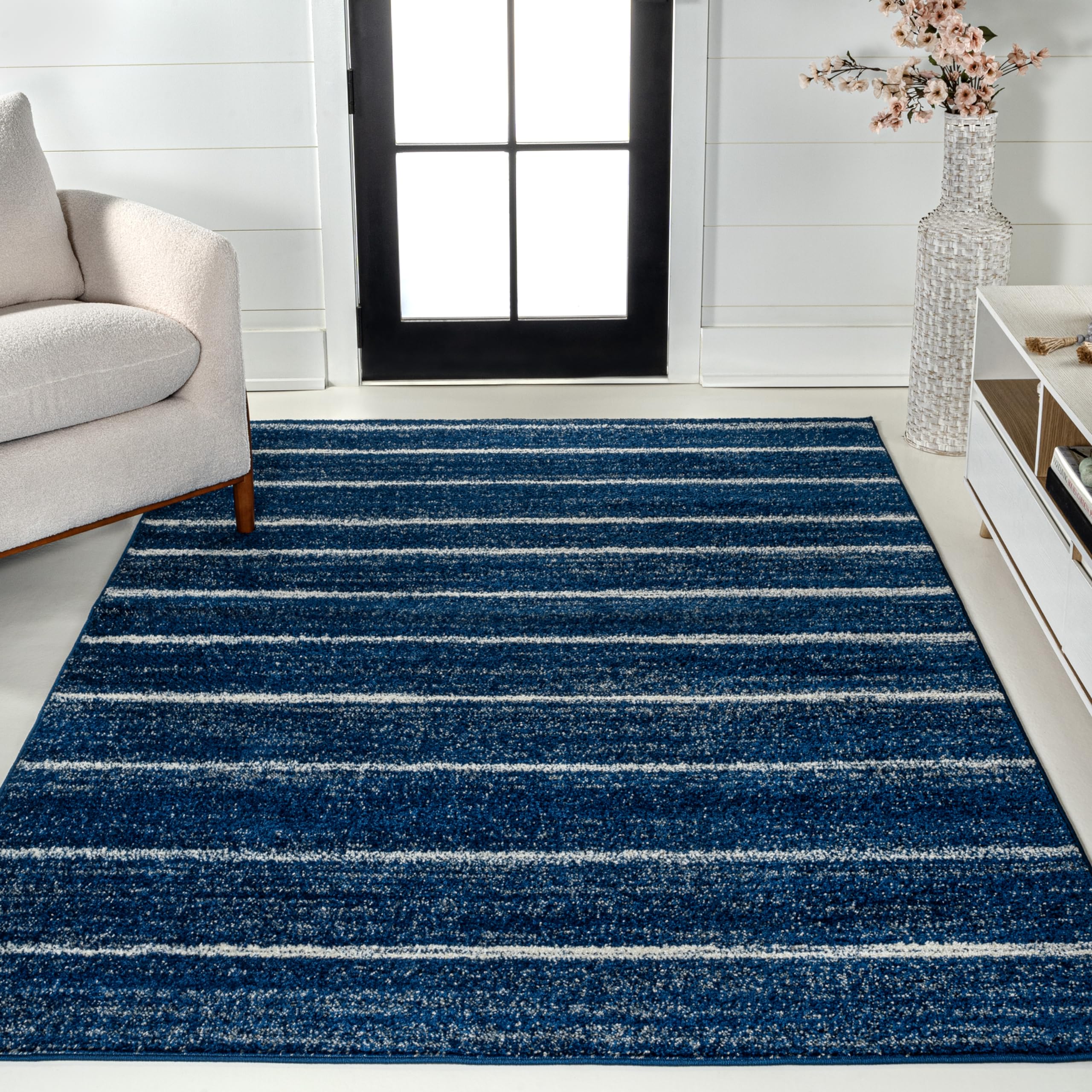 JONATHAN Y Williamsburg Minimalist Stripe Navy/Cream Indoor Area Rug, 8x10, Contemporary, Modern, Easy-Cleaning for Living Room, Bedroom, Kitchen, Pet Friendly, Non-Shedding (MOH201C-8)