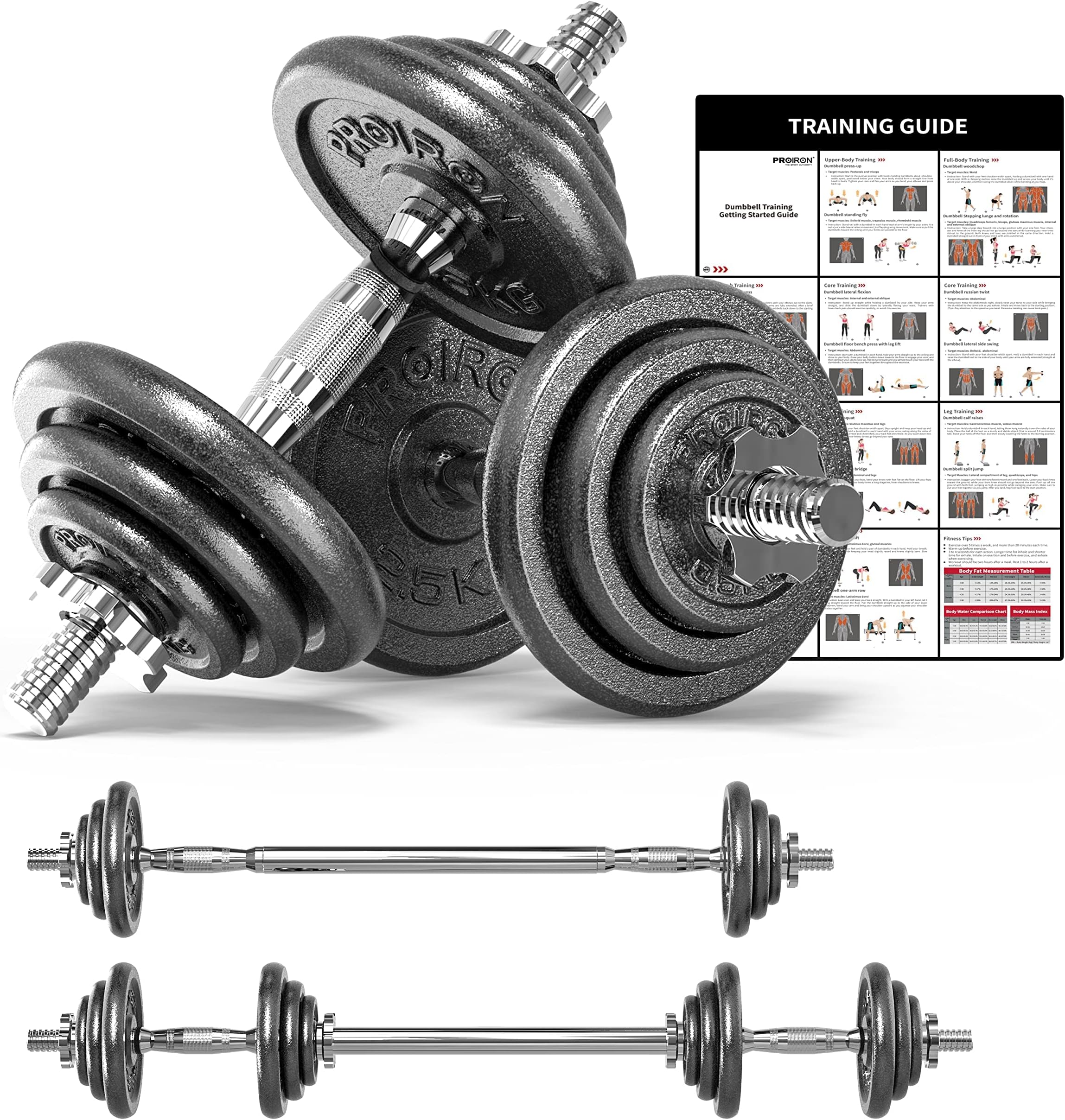 PROIRON 20kg Cast Iron Adjustable Dumbbell