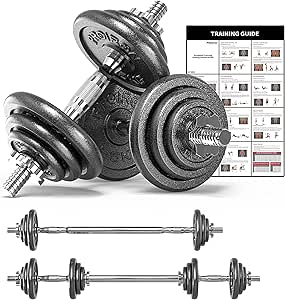 PROIRON 20kg Cast Iron Adjustable Dumbbell Set Hand Weight with Solid Dumbbell Handles Changed into Barbell Handily Perfect for Bodybuilding Fitness Weight Lifting Training Home Gym