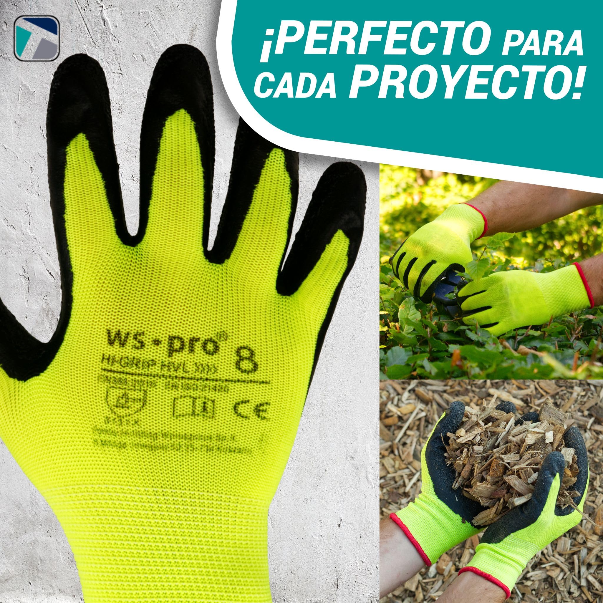 Trevendo 60 pares de guantes de trabajo - guantes de montaje amarillo neón con revestimiento de látex (talla 8)