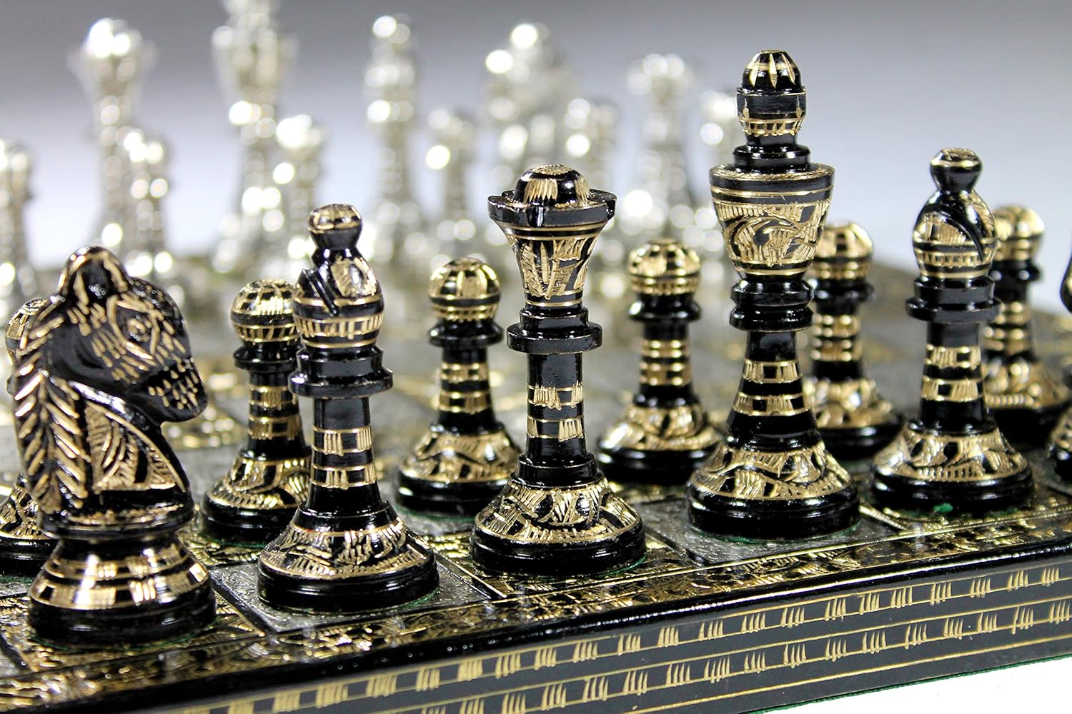 StonKraft Brass Chess Board Game Set with 100% Brass Chess Pieces Chessmen Coins (12" x 12" Inches)