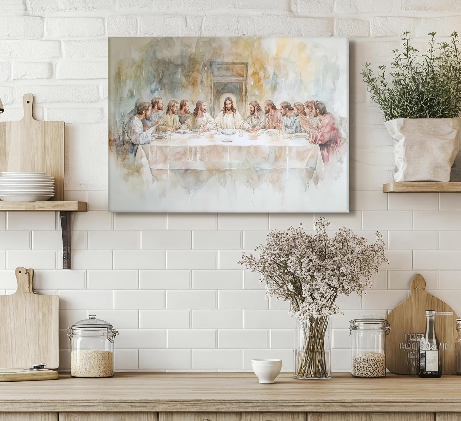 The Last Supper Wall Art Jesus Christian Painting Picture Wall Decor Jesus and Twelve Apostles Poster Print Artwork for Dining room Prayer Room Church Home Decortion