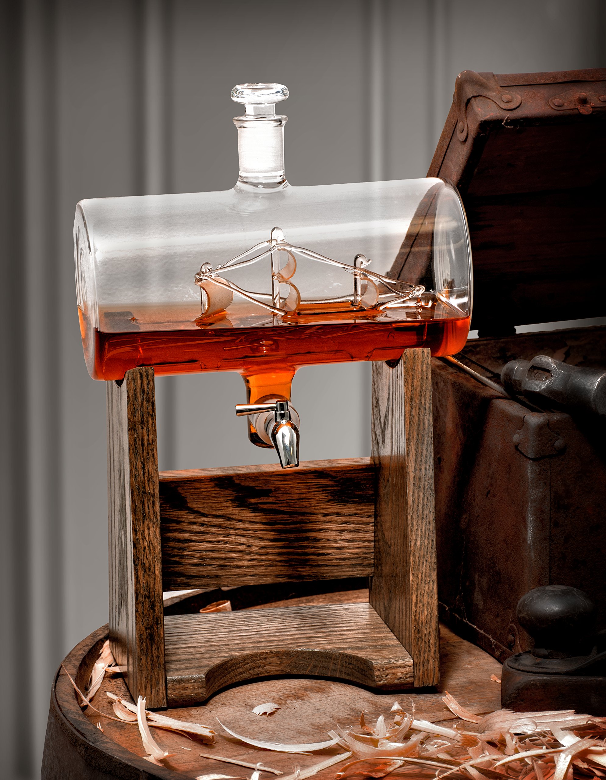Bourbon - Decanter per whisky, 1150 ml, per rum, vodka, vino, whisky, ecc, regalo per uomini e donne, decorazione nautica, idea regalo per sposi