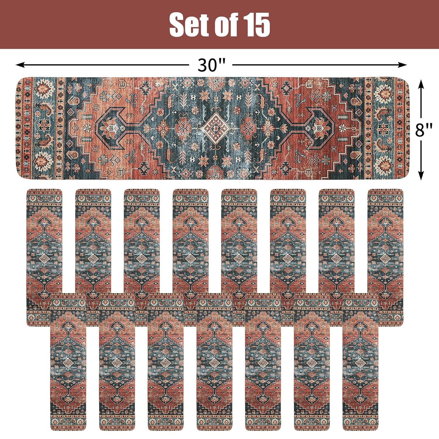 HOMBYS Non-Slip Carpet Stair Treads for Wooden Steps Set of 15, 30"X8" Indoor Stair Runner Extra Slip Resistant Stair Rugs Rubber Safety Mats, Stairway Grip Step Treads RED&Blue