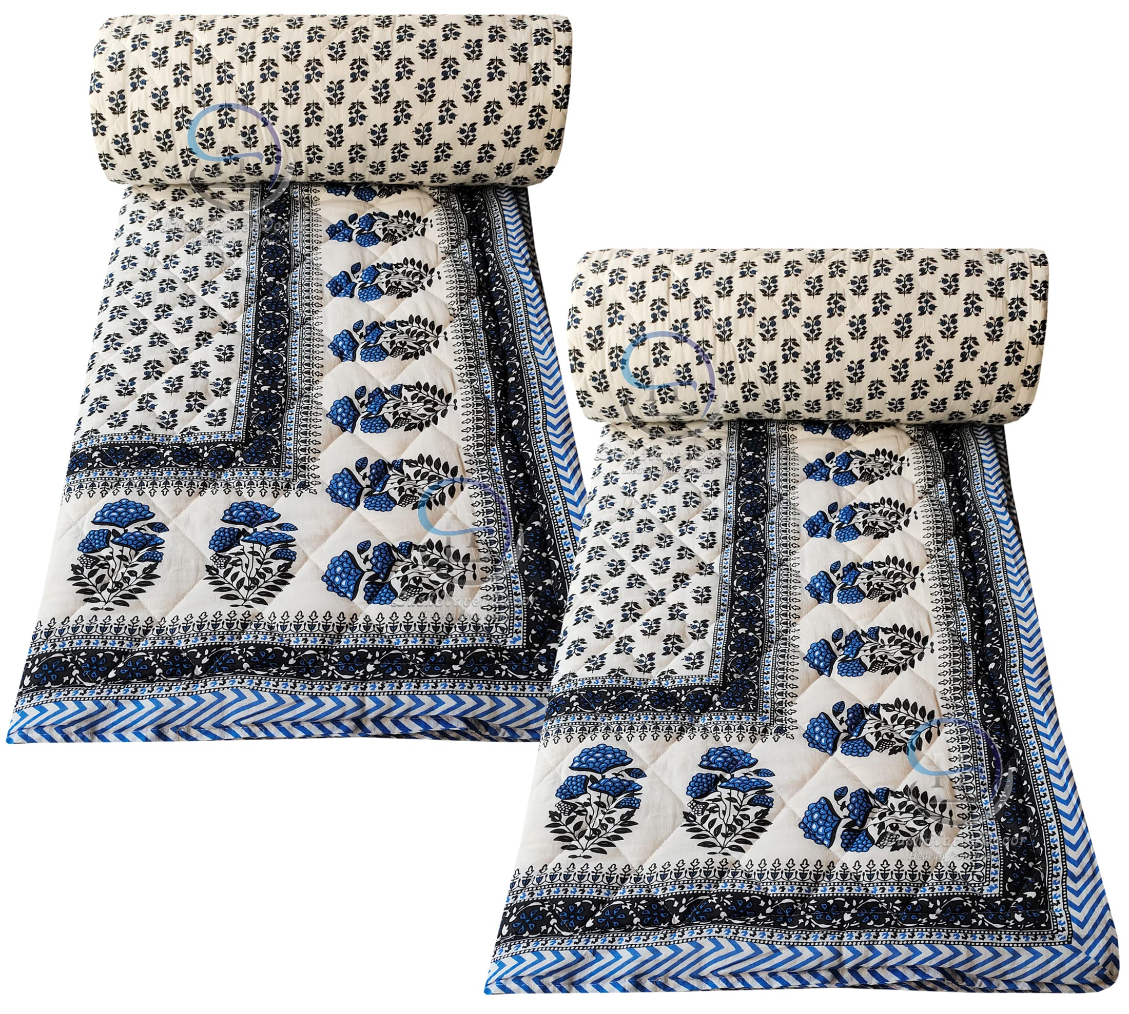 400 TC Single Bed Jaipuri Razai Pure Cotton Jaipuri Rajai Ac Quilt for All Season Soft Breathable Rajasthani Cotton Quilt 55 x 85 inch Sky Blue Booti Pack 2| TC - 210-image-24