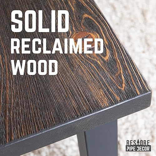 Miniatura 6 de PIPE DECOR Boulder - Kit de mesa auxiliar rústica de madera maciza negra de 36 pulgadas con (4) patas de metal negro mate de 12 pulgadas, mesa