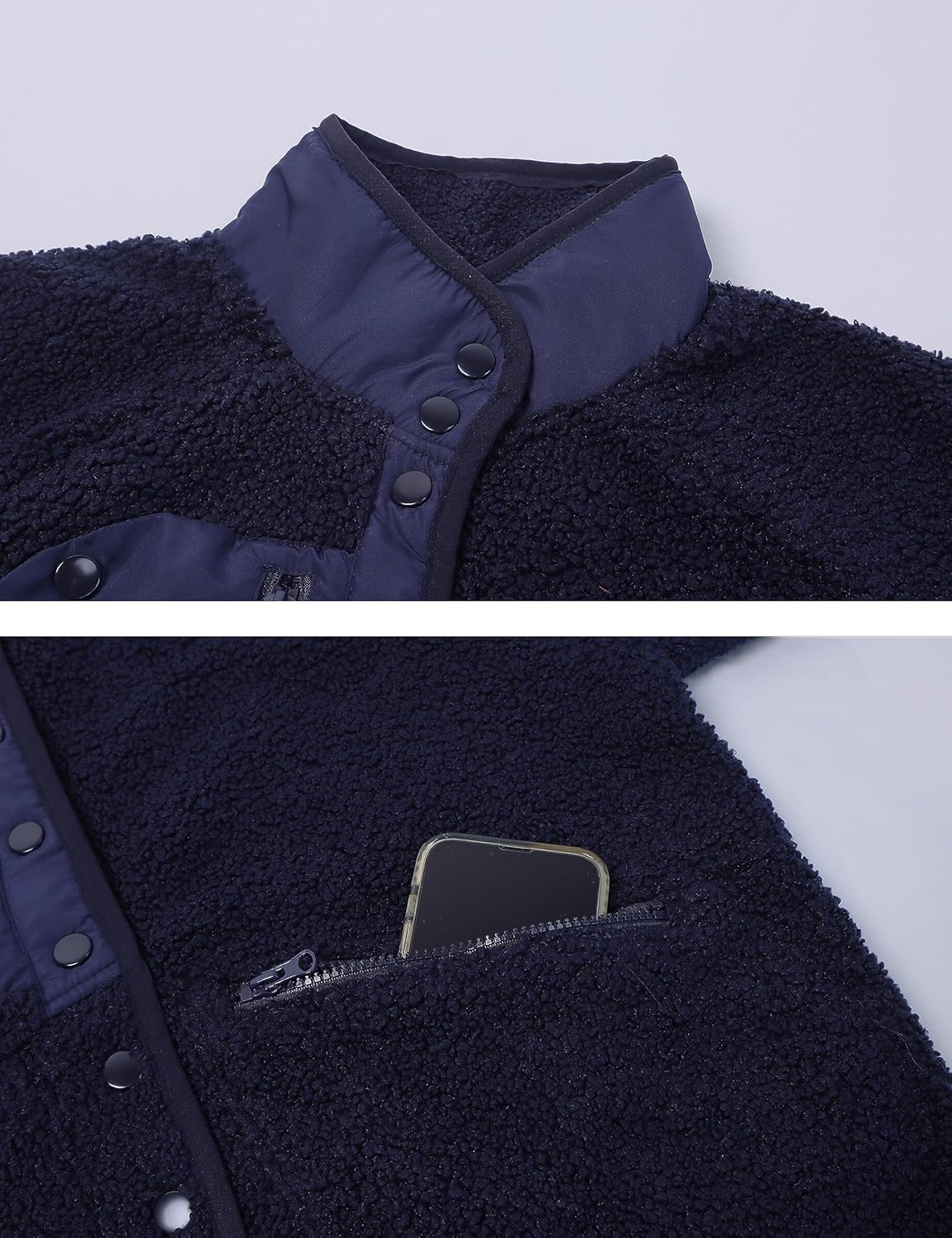 Daacee Fuzzy Fleece Jacket Women Winter Warm Button Down Sherpa Shacket Coats Outerwear with Pockets - Image 4