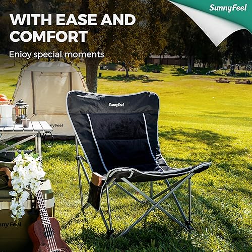 Miniatura 4 de SUNNYFEEL Silla plegable de gran tamaño para campamento al aire libre con portavasos y bolsa de transporte, versátil para interiores y exteriores,
