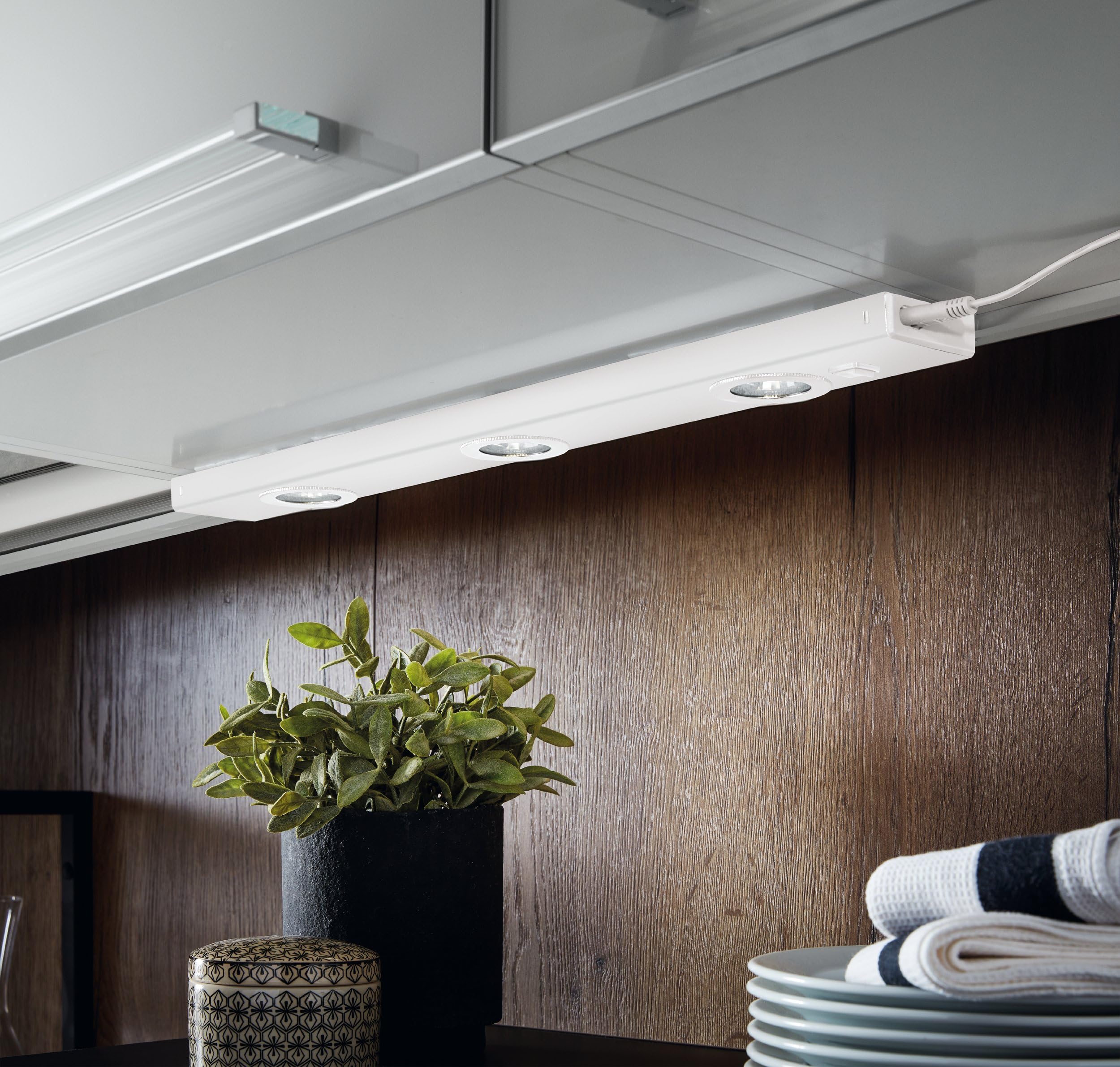 Eglo Kob Lampada sottopensile a Led da cucina a 3 luci in metallo | bianco, lampada da cucina con interruttore a bilanciere, bianco caldo
