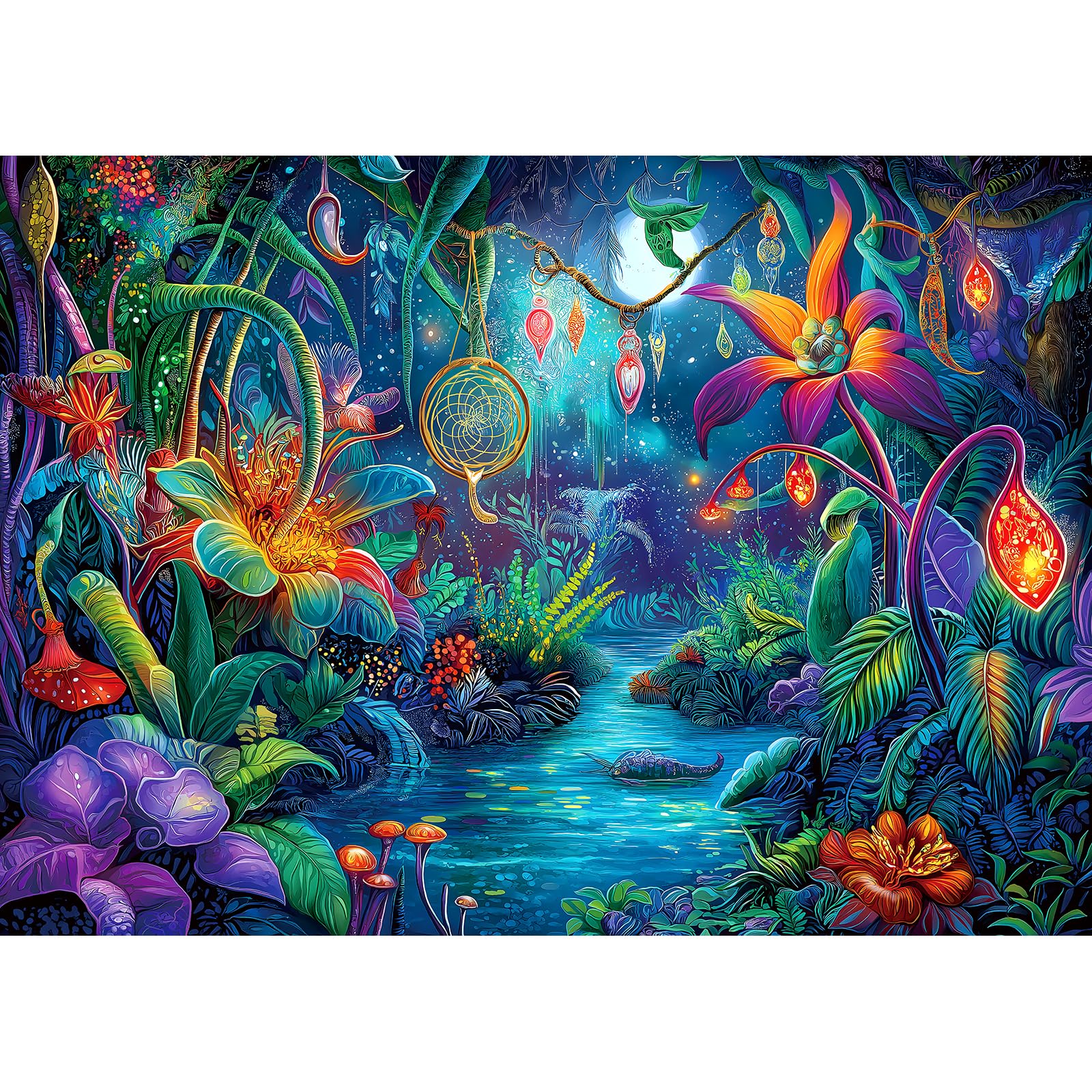 Fantasy Garden 1000 Piece Puzzle for Adults Beautiful Enchanted Forest Night Scene Colorful Jigsaw Puzzles with Letters on Back Hard Impossible