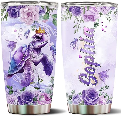 WONWIX Regalos personalizados de tortugas marinas, regalo para mujeres, amantes de las niñas, taza de café, taza de viaje, vaso térmico de acero