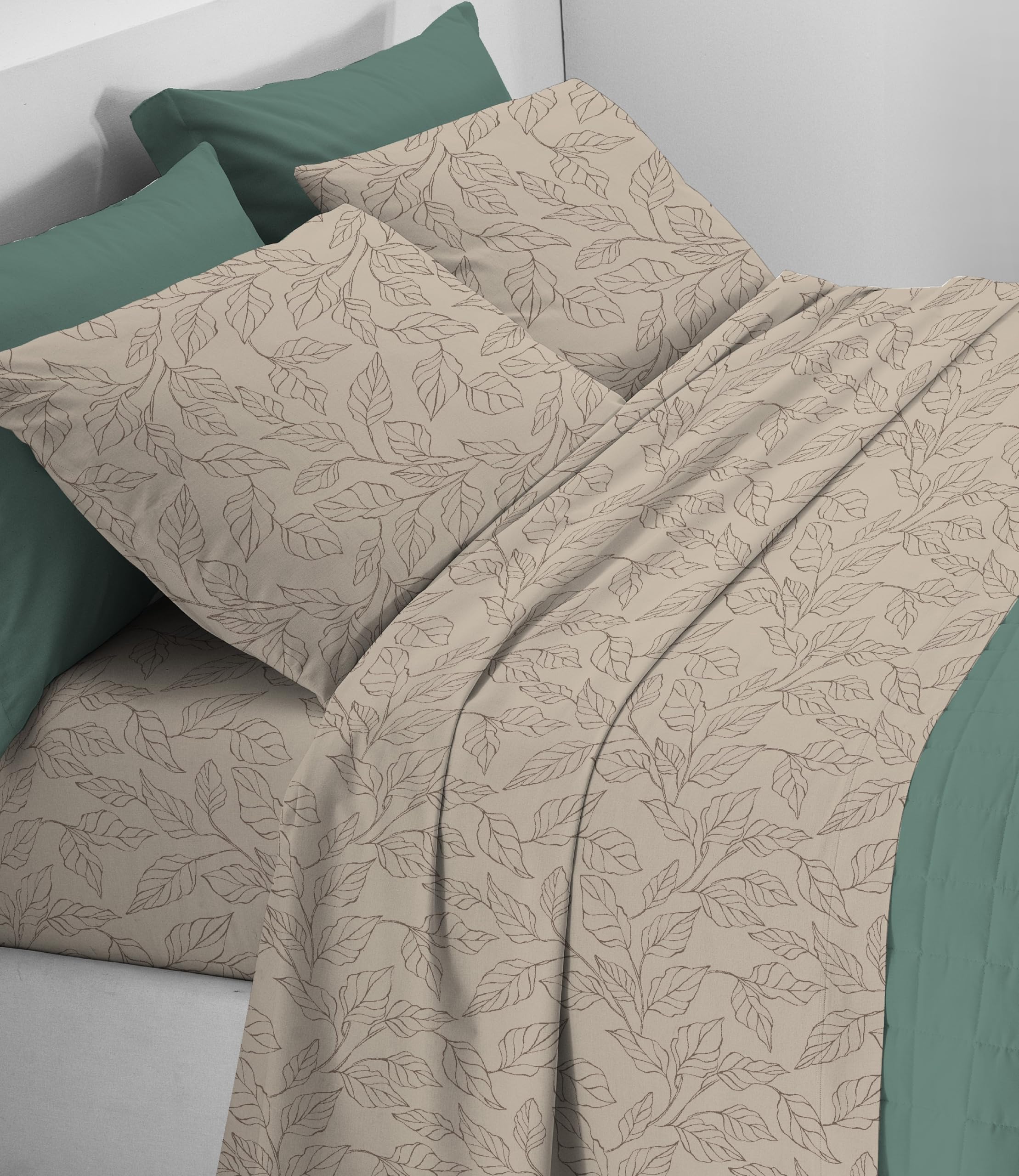Mahome Set Copripiumino in Pregiata Flanella 100% Cotone Morbido con Trattamento Antipalline - Parure Sacco Piumino con Federe Made in Italy (Seline Beige, Piazza e Mezzo 200x240 + 1 federa 52x82)