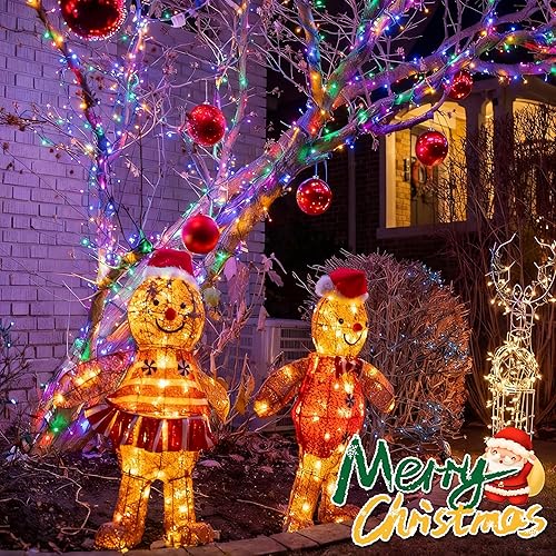 Miniatura 5 de Paquete de 4 tiras de luces multicolor a pilas para exteriores, 16.5 pies, 50 LED, temporizador, luces RGBY de alambre transparente, luces de árbol