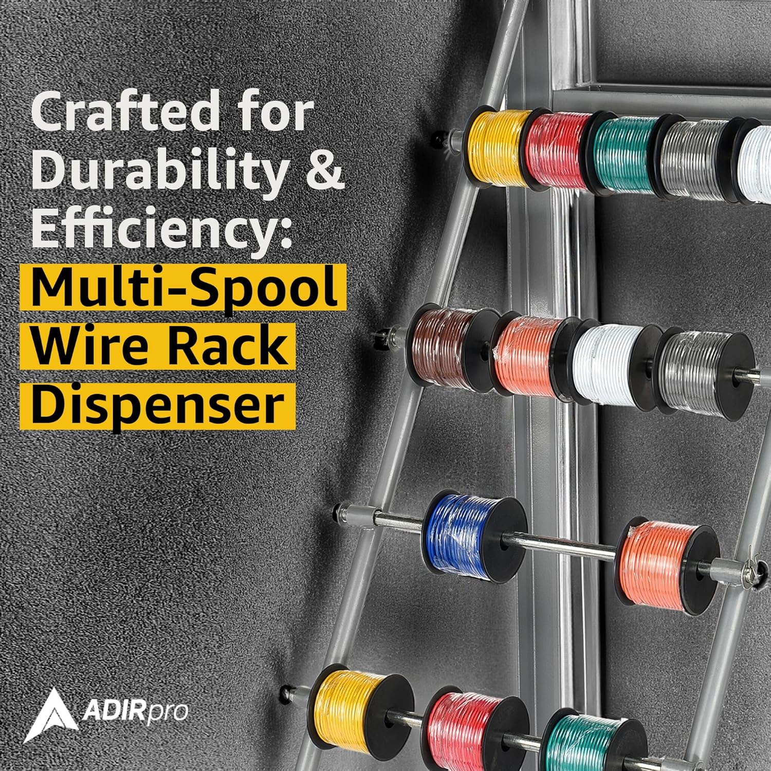 AdirPro Transportable Multiple Axle Cable Caddy - Multi-Spool Wire Rack Dispenser - Easy Use Cable Holder & Distribution - For Workplace Efficiency