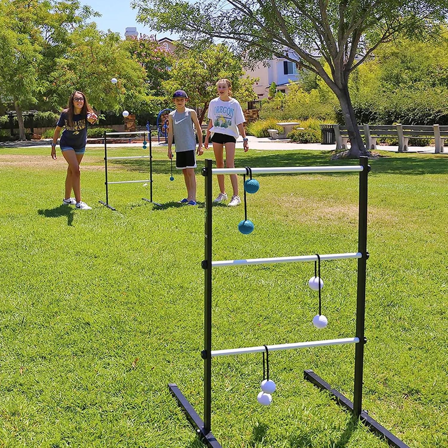 Vivere Ladder Golf Extreme Metal Tournament Edition Ladder Ball Tossing Game with 2 Metal Ladders and 2 Sets of Soft Bolas - Official Equipment