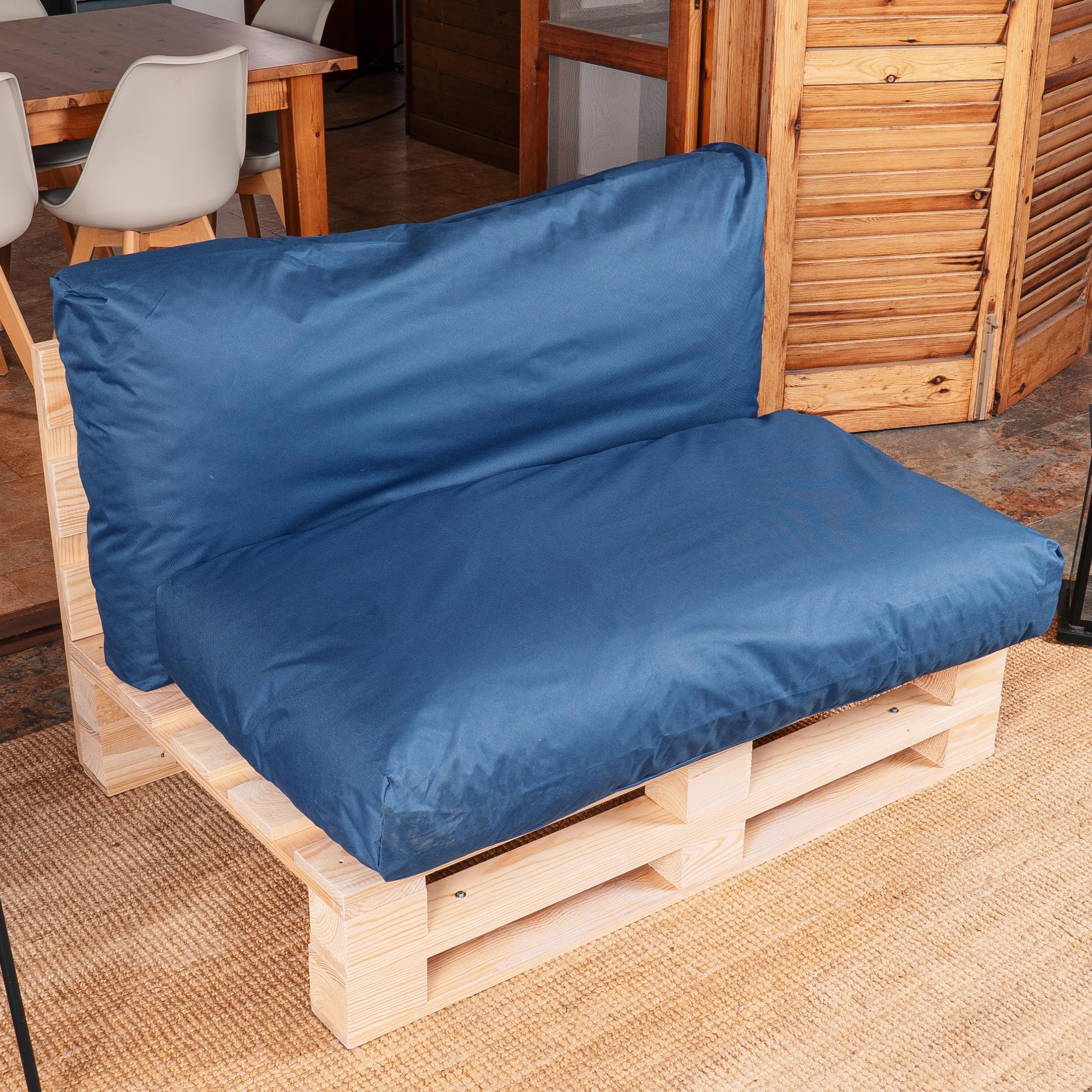 Cuscini per Pallet Fodera Impermeabile Anti UV Rimovibile Lavabile Imbottito Schiuma 120x60 cm Blu