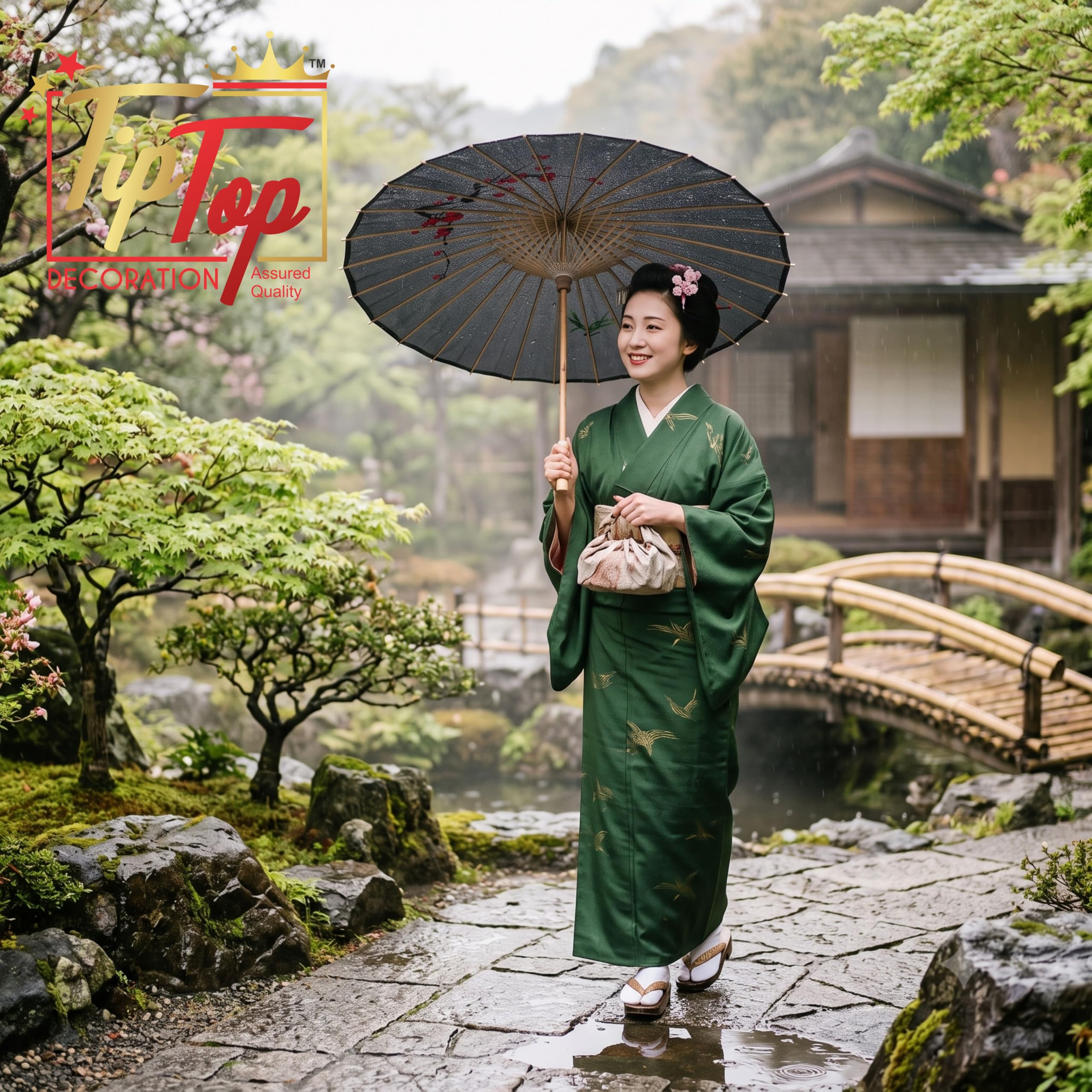 TIPTOP DECORATION Parasol Japanese Traditional Umbrella (33 Inch) (Authentic) (Handmade) (1 Piece) (Black) 2
