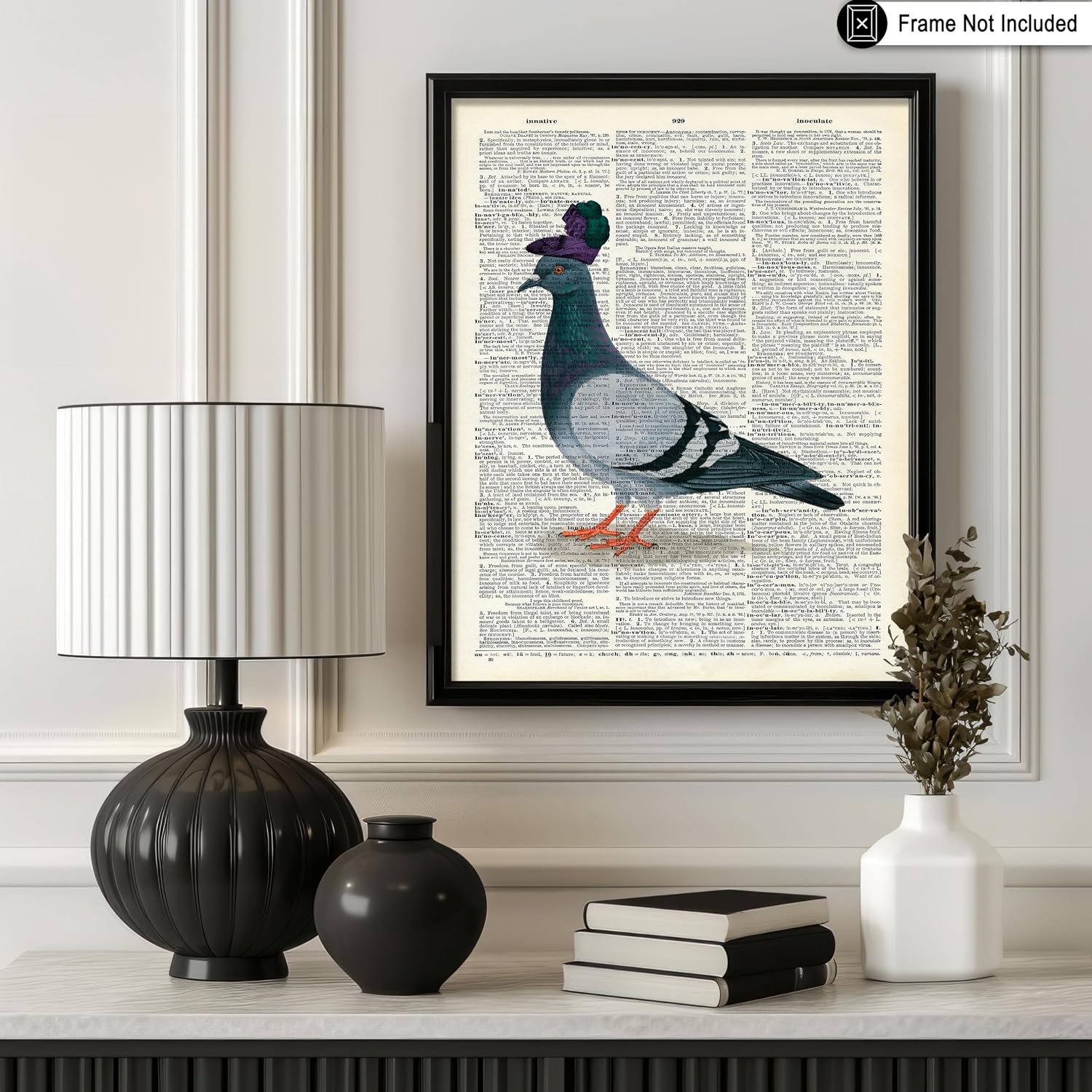 Poster Master Dictionary Art Poster - Victorian Pigeon Print - Bird Art - Gift for Men, Women & Animal Lover - Minimal Decor for Bedroom, Living Room, Nursery or Kid's Room - 8x10 UNFRAMED Wall Art