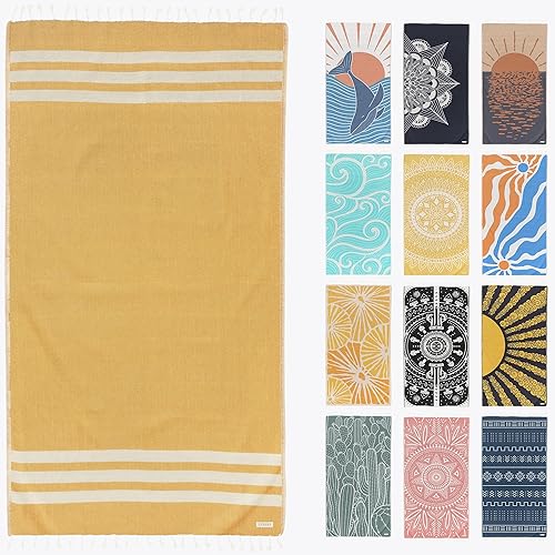 Miniatura 26 de FESHKA Toalla de Playa Turca Sin Arena (37 x 67 pulgadas) Toalla de Baño de Secado Rápido, Manta de Playa de Gran Tamaño, Ligera para Viajes - Hecha