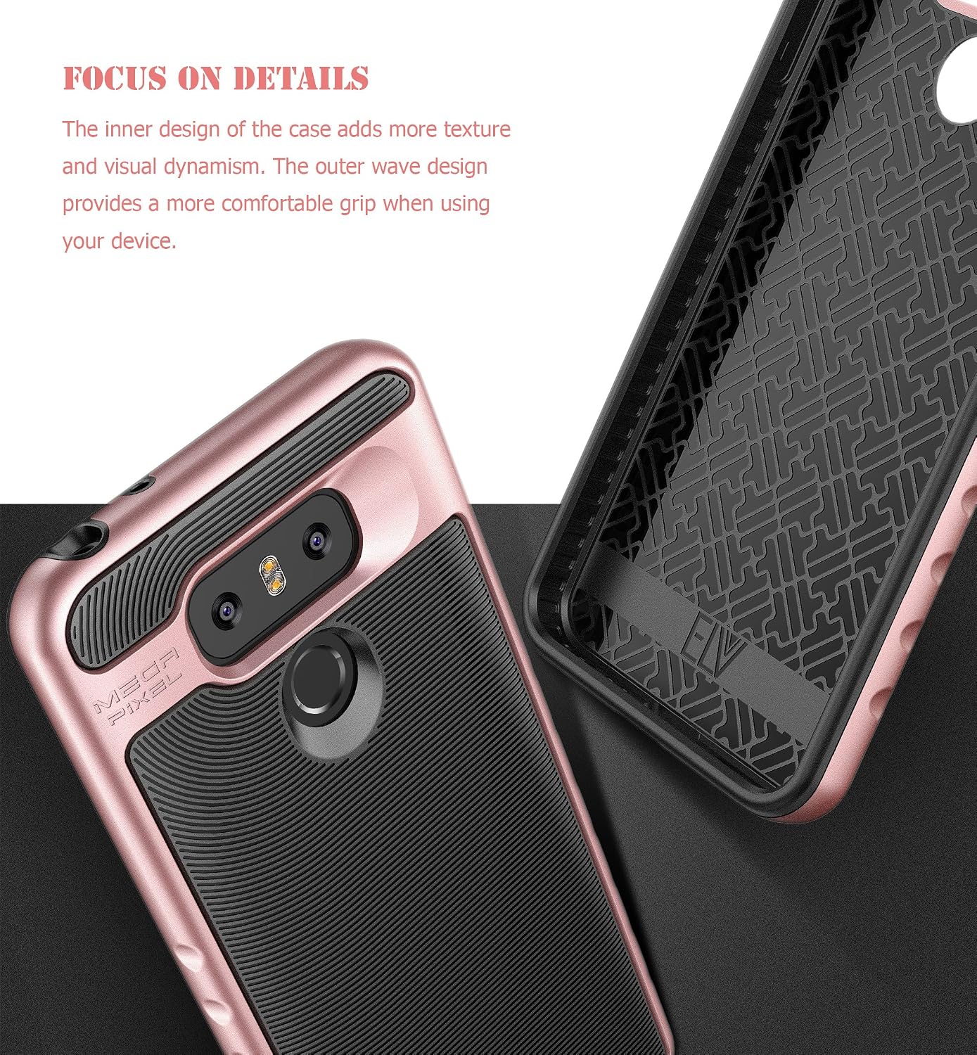 E LV Case for LG G6 - Hybrid [Scratch/Dust Proof] Armor Defender Slim Shock-Absorption Bumper Case for LG G6 (2017) - [Black/Rose Gold]
