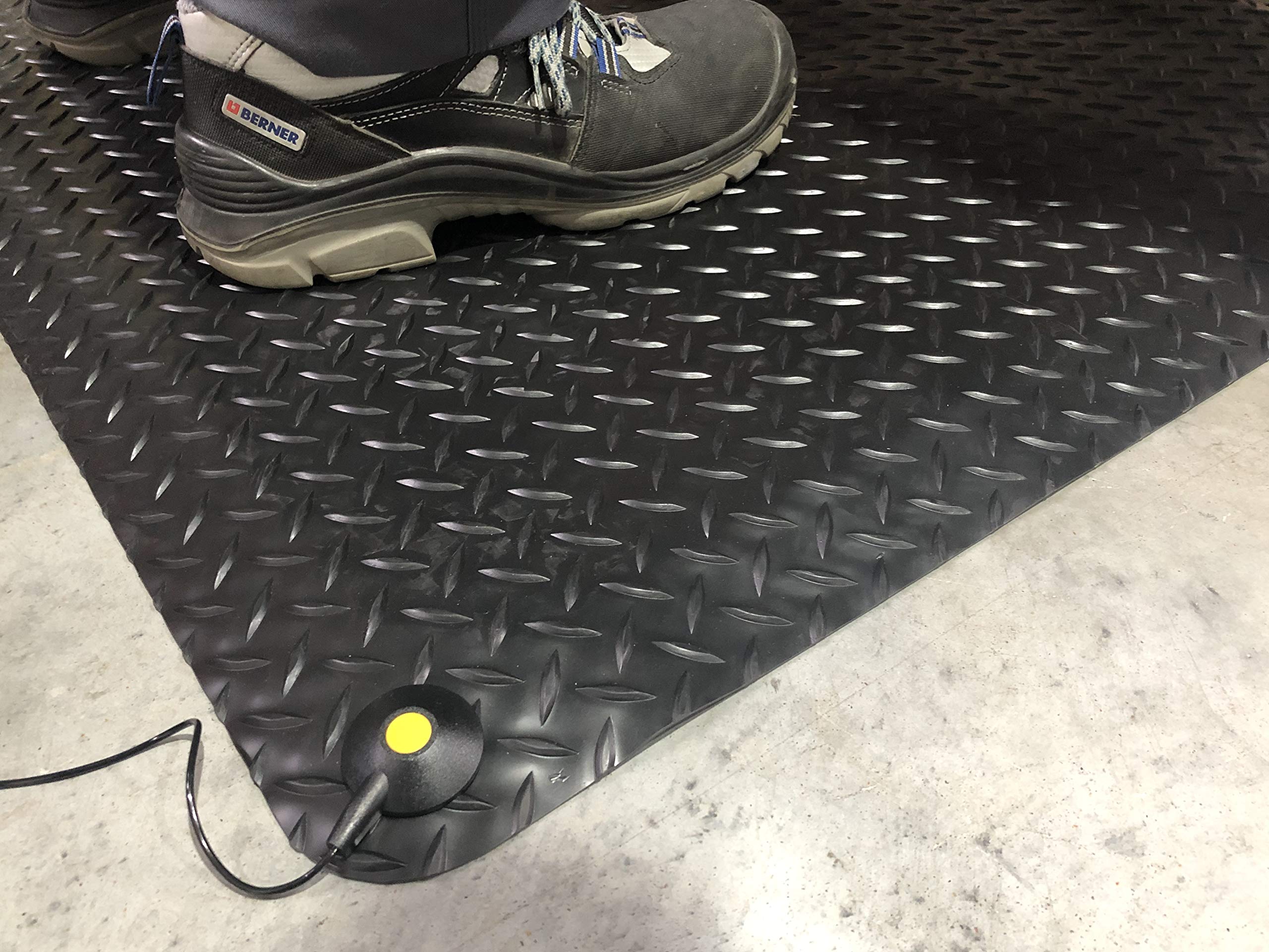 Duplex Pro ESD | Profi ESD-Arbeitsplatzmatte mit Druckknopf + Erdungskabel | 2-lagig + leitfähig | PREMIUMQUALITÄT – Made in Germany | Rautenprofil |14 mm hoch (60cm x 90cm, Schwarz)