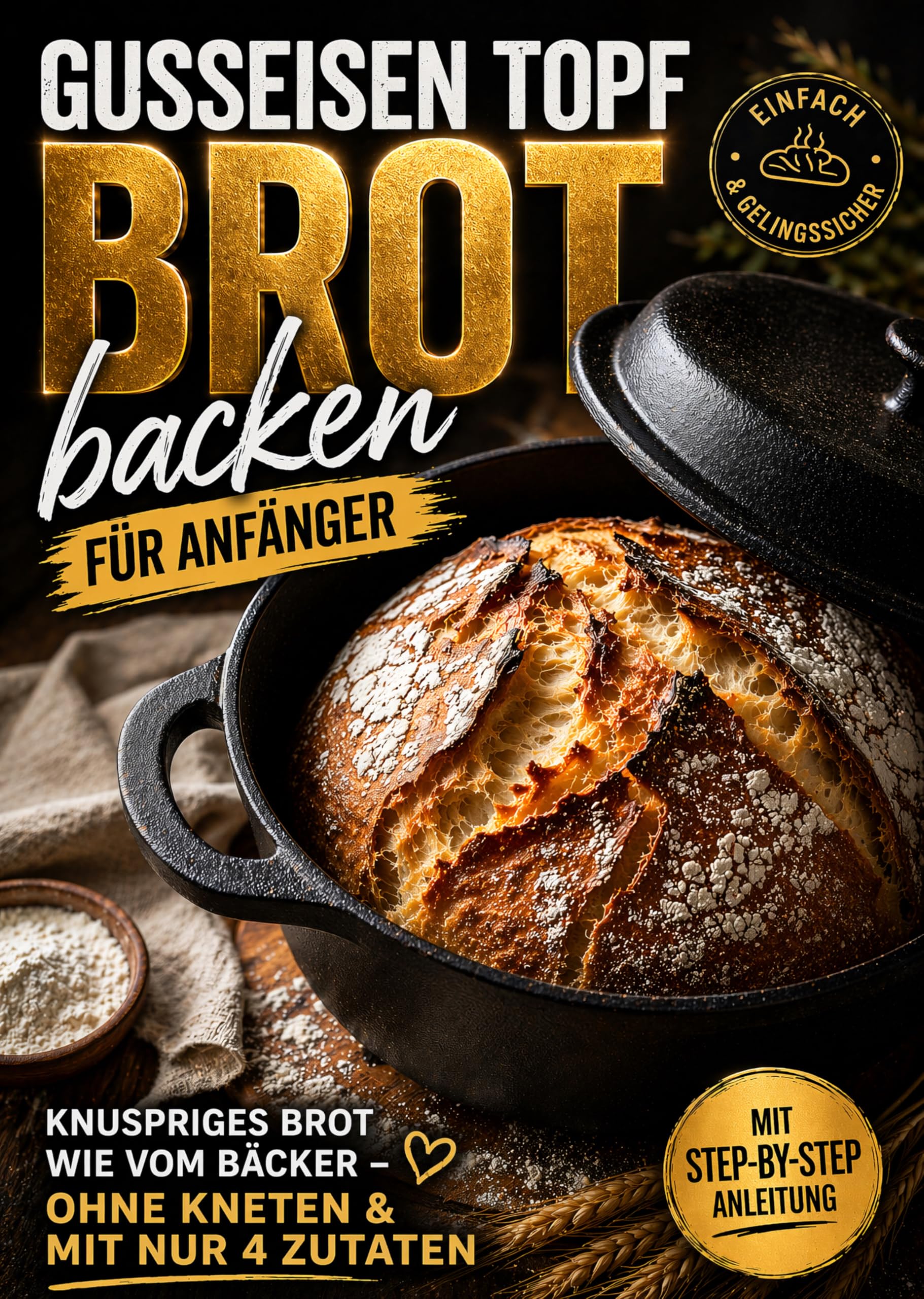 Gusseisen Topf Brot backen für Anfänger: Knuspriges Brot wie vom Bäcker – ohne Kneten & mit nur 4 Zutaten | Vollbebildert