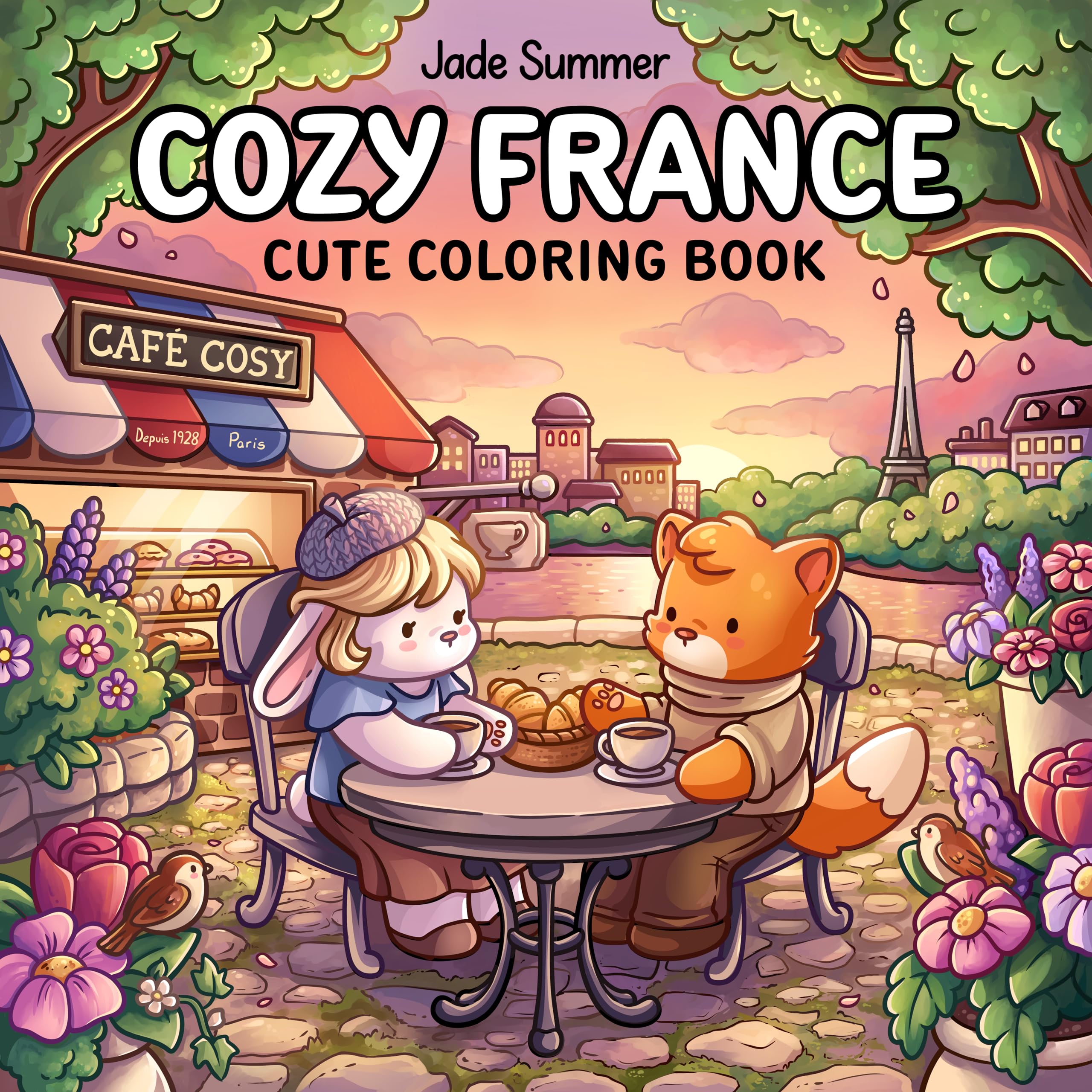Cozy France: A Cute Coloring Book for Adults and Teens with Charming Characters and Delightful French Scenes for Relaxation (Cozy Coloring Books)