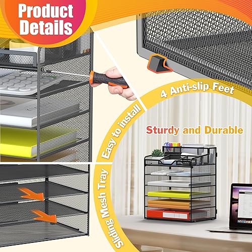 Miniatura 5 de Docnest Organizador de escritorio de malla de 6 niveles para suministros de oficina de papel, bandeja multifuncional para cartas con 5