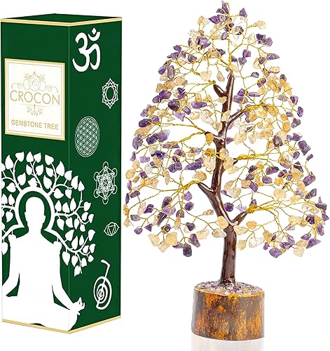 Árbol de la vida de cristal de amatista y citrina, hecho a mano árbol del dinero feng shui de piedras preciosas, decoración de cristal, regalo