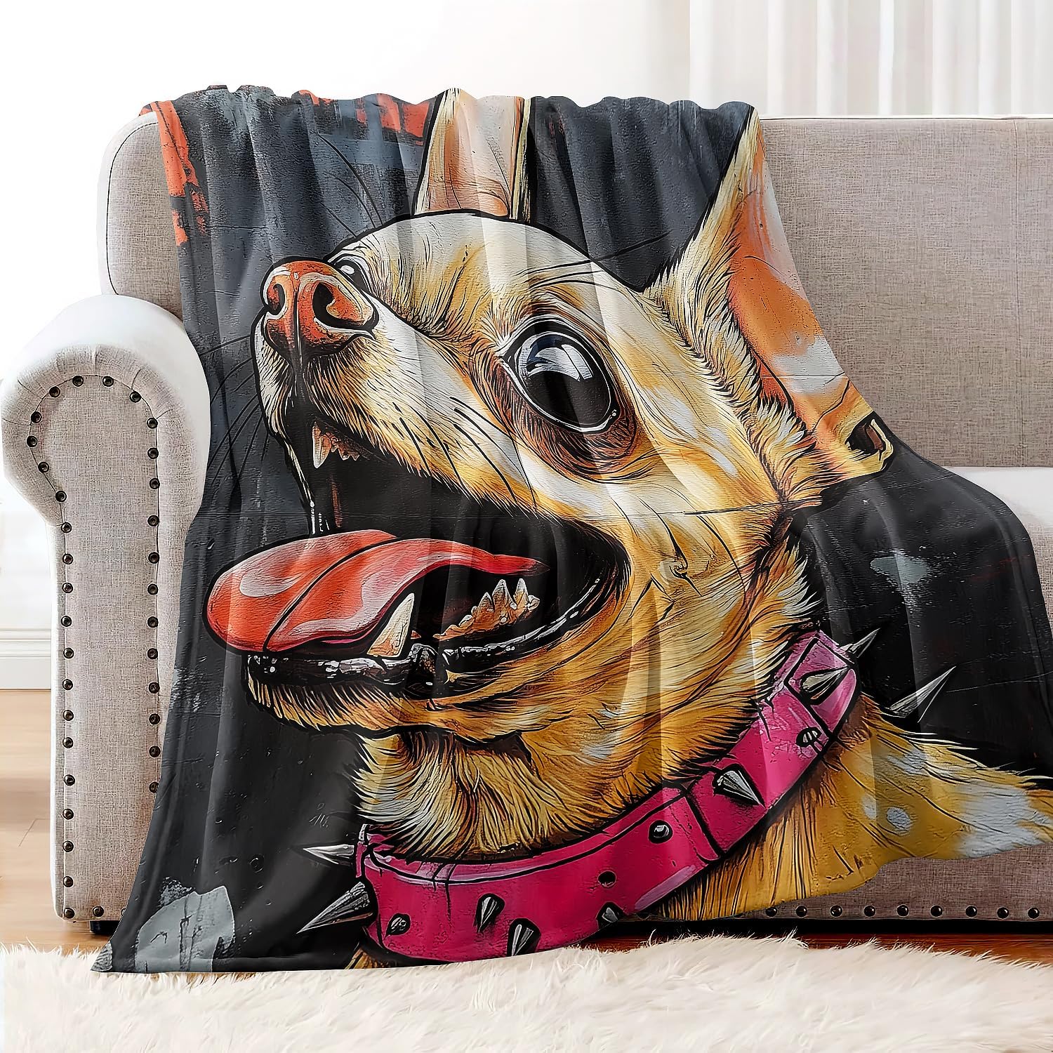 Chihuahua Pink Collar Blanket Dog Lover Gifts for Adults & Kids – Ultra Soft Plush Throw Blanket for Bed, Couch, Camping - 60"x80" - Image 2