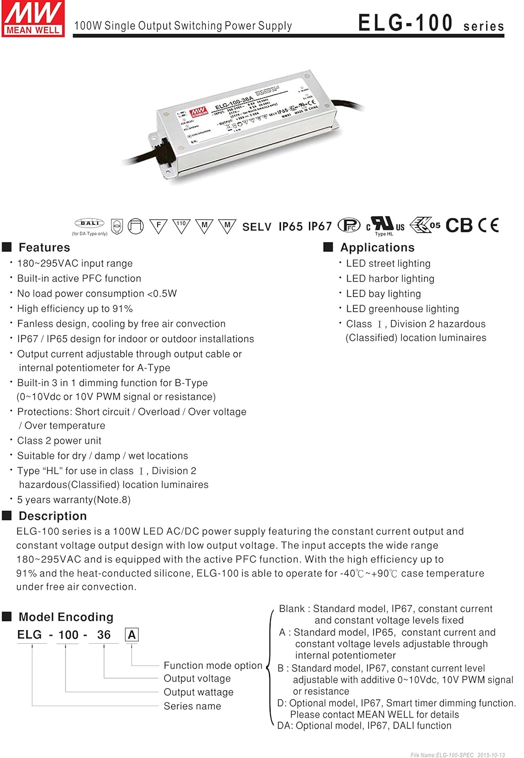 MEAN WELL UHP-350-15 15V 23A 351W SlimType LED Power Supply