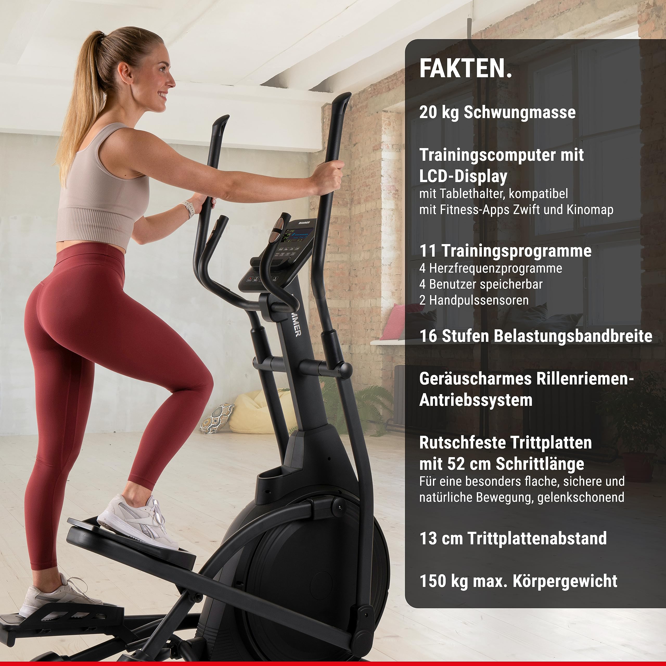 HAMMER Ellipsentrainer ELLYPSIS E3500 20 kg Schwungmasse 11 Programme Kinomap Zwift