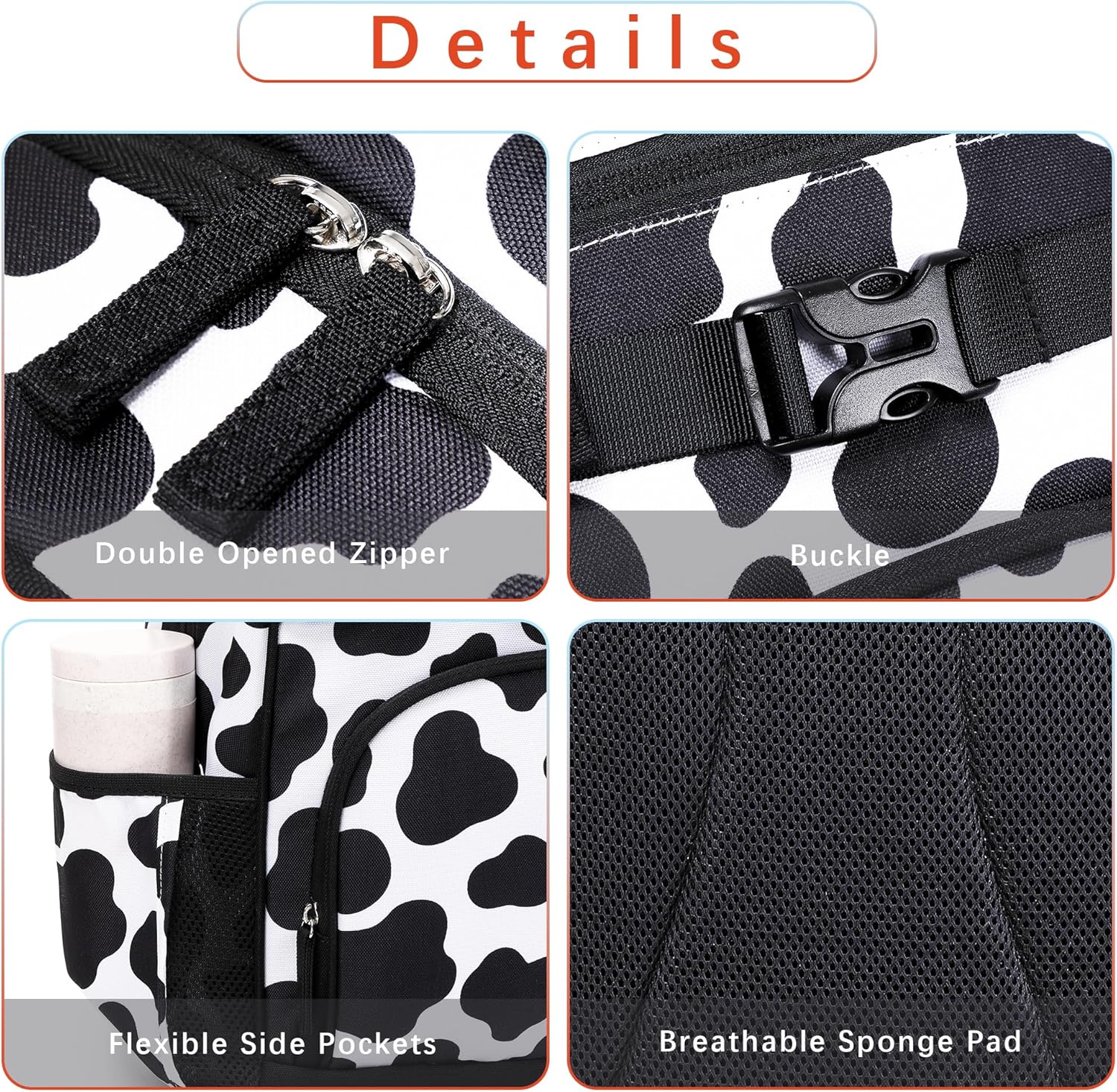 Cute Small Little Kids Cow Print Backpack Kindergarten Preschool Backpacks for Girls Ages 2-4-6 (Black Cow Print) - Image 3