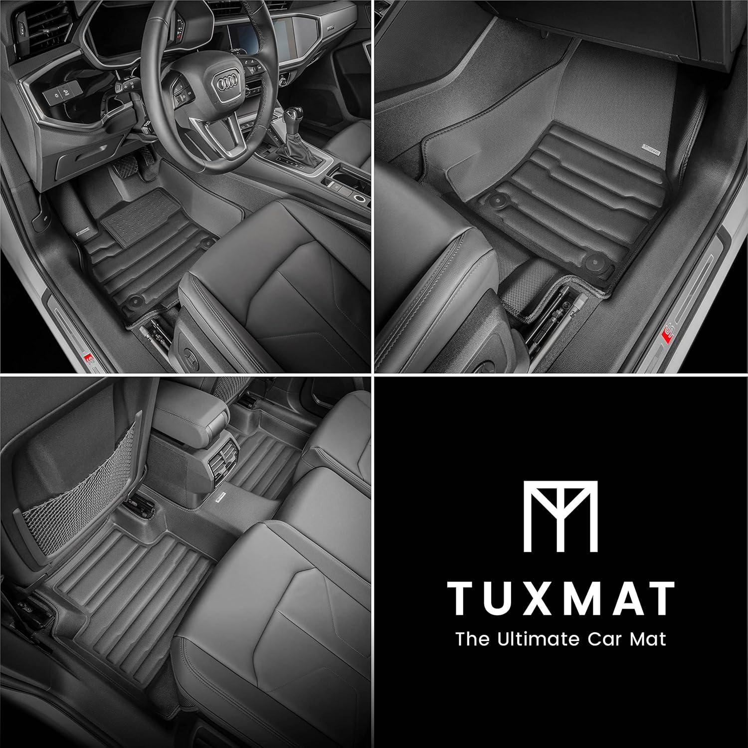 TuxMat - for Audi Q3 2019-2025 Models - Custom Car Mats - Maximum Coverage, All Weather, Laser Measured - This Full Set Includes 1st and 2nd Rows