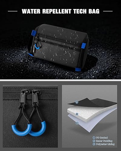 Miniatura 4 de Funda organizadora de viajes, resistente al agua, bolsa de carga para cable, cable, tarjetas, teléfono, Airpods, color negro