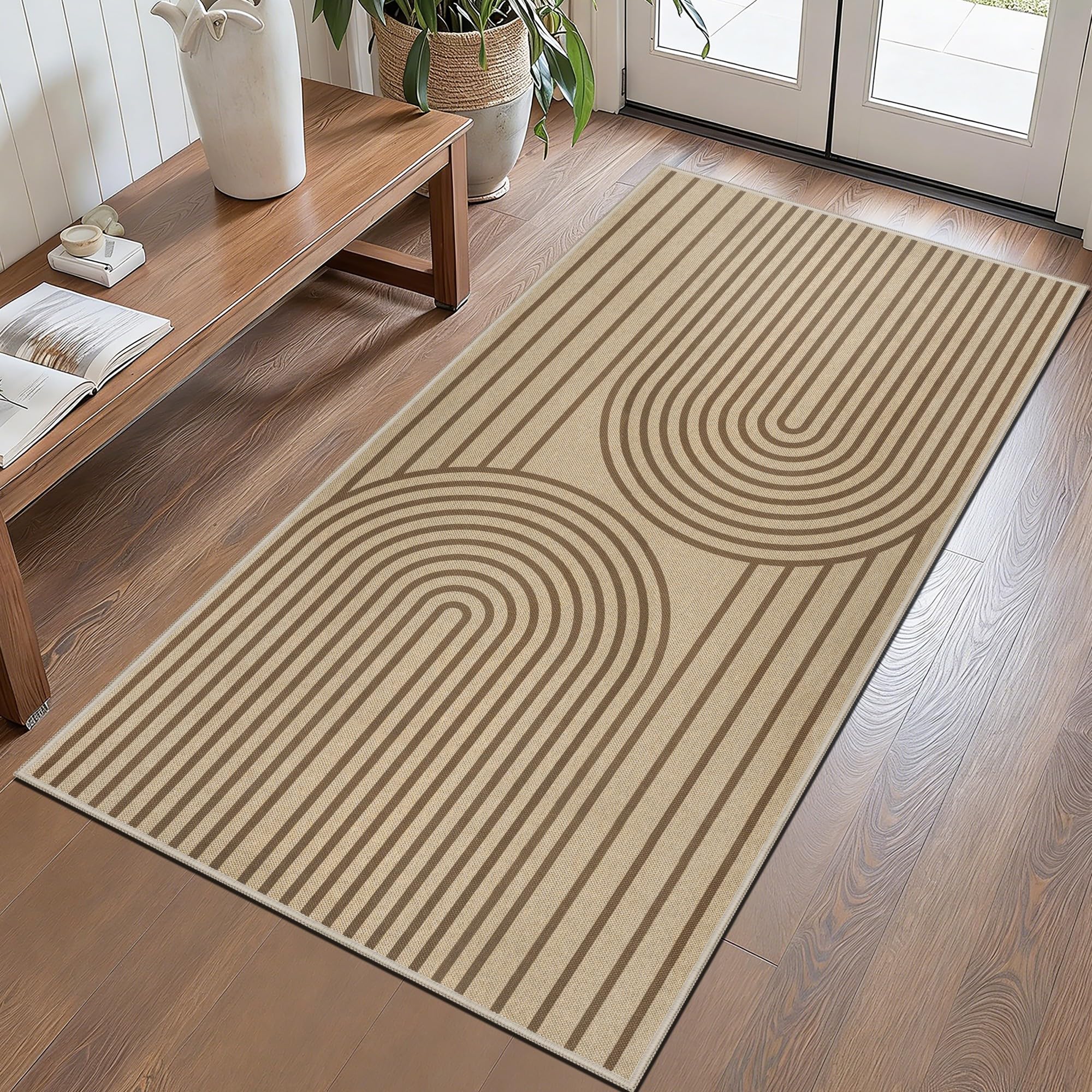 VSIWB Runner Rugs for Hallway 80x150 cm Washable Non-Slip Kitchen Rug Jute Look Brown Outdoor Indoor Carpet for Bedroom Laundry Corridor Entryway — image 1