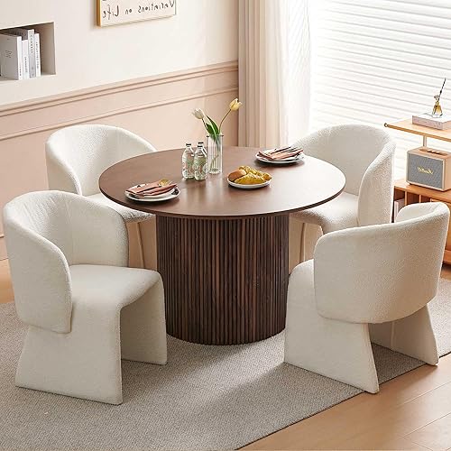 Set de mesa de comedor Homedot para 4, mesa redonda de comedor estilo granja y 4 sillas de acento para comedor con respaldo curvo y apoyabrazos,