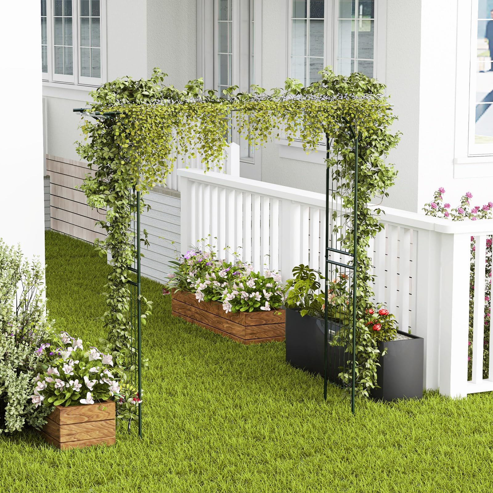 GOPLUS Arche de Jardin en Fer Forgé 205 cm, Treillis pour Diverses Plantes Grimpantes, Arche de Décoration Intérieure et Extérieure pour Cérémonie, Mariage, Jardin, 205 x 52 x 205 cm