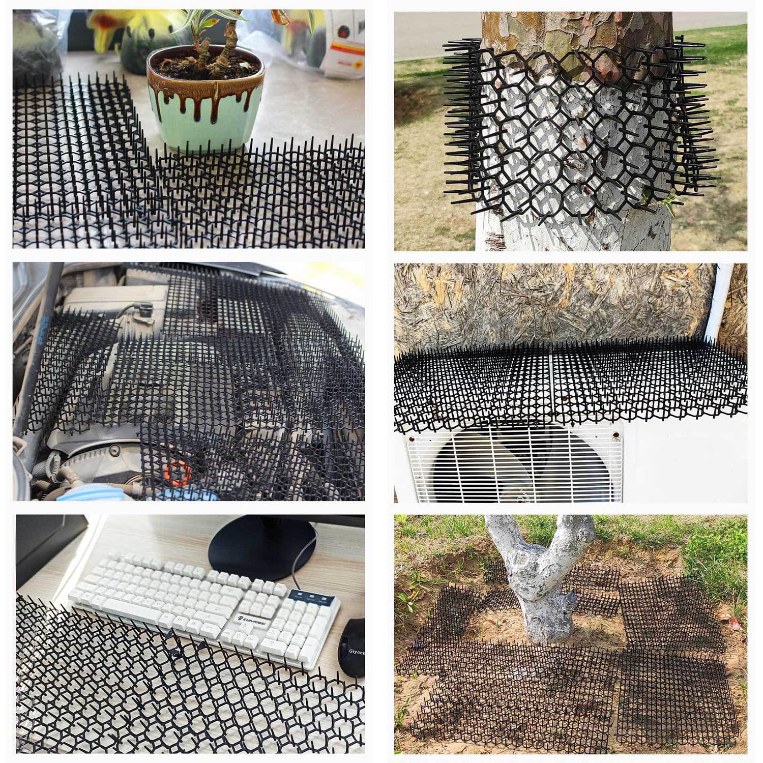 KEELYY Pinchos Anti Gatos, Alfombrilla Repelente para Gatos, Rejilla Antiespinas contra Gatos, Barrera para Animales con Púas, Barandilla para Jardin de Plástico, 20 x 15 cm, 12 Unidades