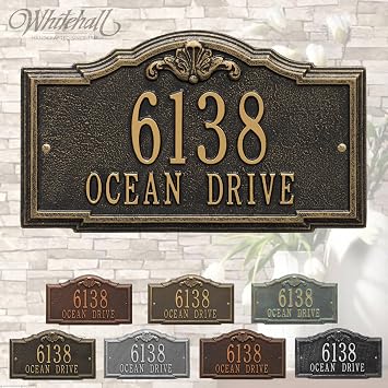 Whitehall Gatewood Personalized House Number Plaque Cast Metal Custom Home Number Plaque, Aluminum Wall, Personalized Home Sign, 2 Line Wall Mounted, 14.25"L by 8.5"W