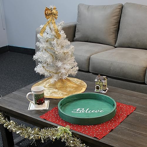 Miniatura 5 de Elegant Designs HG2013-GBL Bandeja de Servir Redonda de Madera Decorativa de Navidad de 13.75'' con Asas, Verde Believe