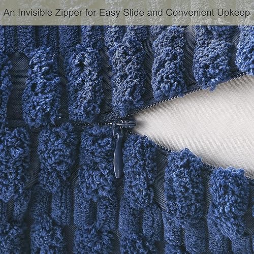 Miniatura 6 de Volcanics Paquete de 2 fundas de almohada decorativas azul marino de 18 x 18 pulgadas, fundas de cojín cuadradas de pana suave a rayas, decoración