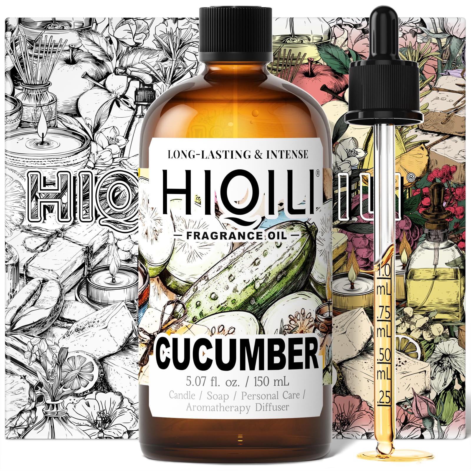 HIQILI Cucumber Fragrance Oil for Diffuser, DIY Soap &amp; Candle - 5.07 Fl Oz