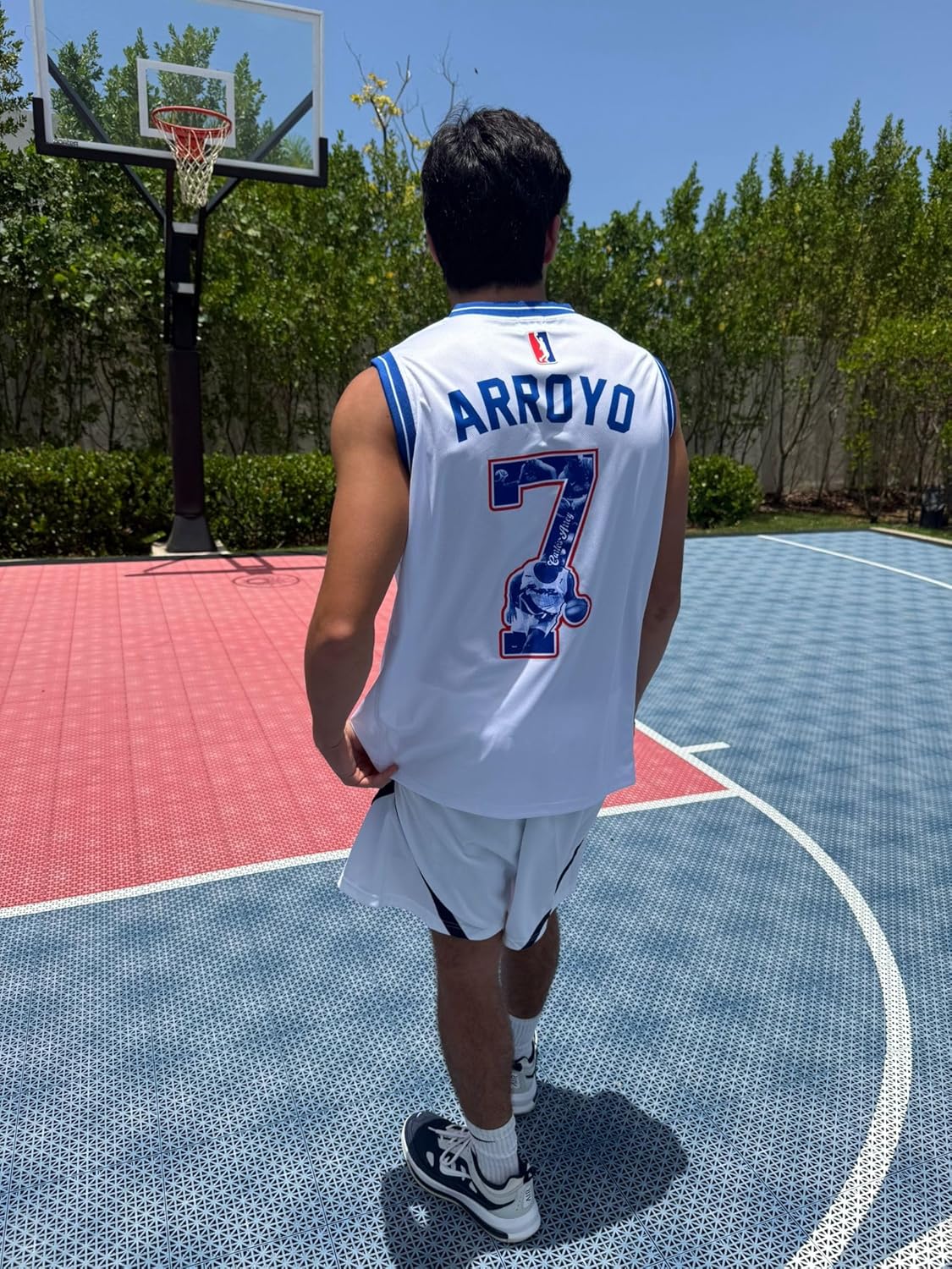 Puerto Rico Sleeveless Basketball Jersey #7 Arroyo – Flag Design, Athletic Fit, Breathable Mesh, Men’s Sports Top (US, Alpha, XX-Large, White Blue)