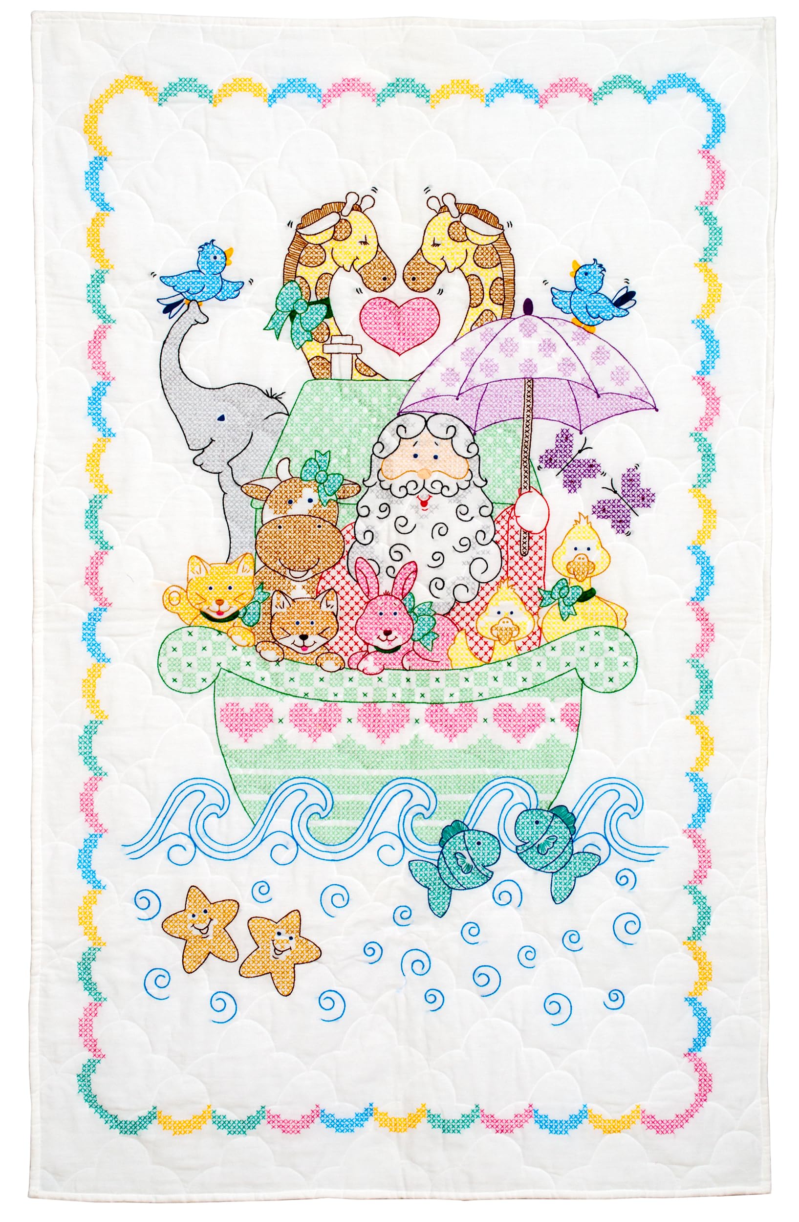 Jack Dempsey Needle Art Needle Art 406039 Noah's Ark Crib Quilt Tops, 40 inches -by-60 inches, White,