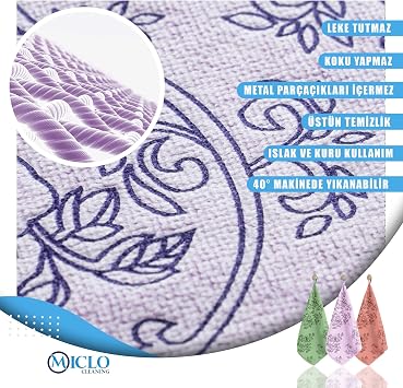 MICLO CLEANING | Premium Quality Patterned Velvet Kitchen Diaper | Stain-Proof-Smell x3 Pieces 30x40cm