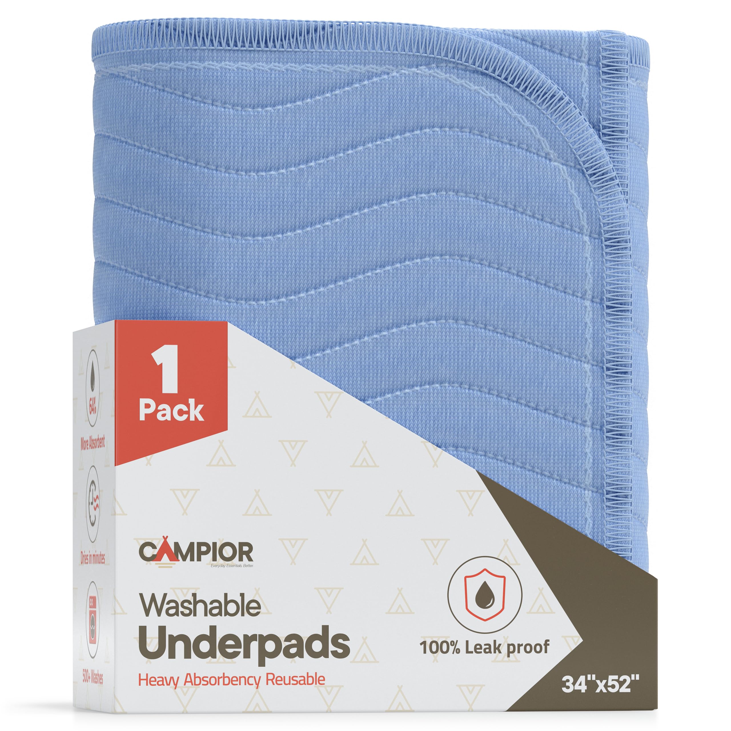 Washable Underpads Extra Large 34"x52" (Pack of 1) – Reusable Waterproof Bed Pads for Adults & Seniors, Extra Heavy Absorbency Incontinence &
