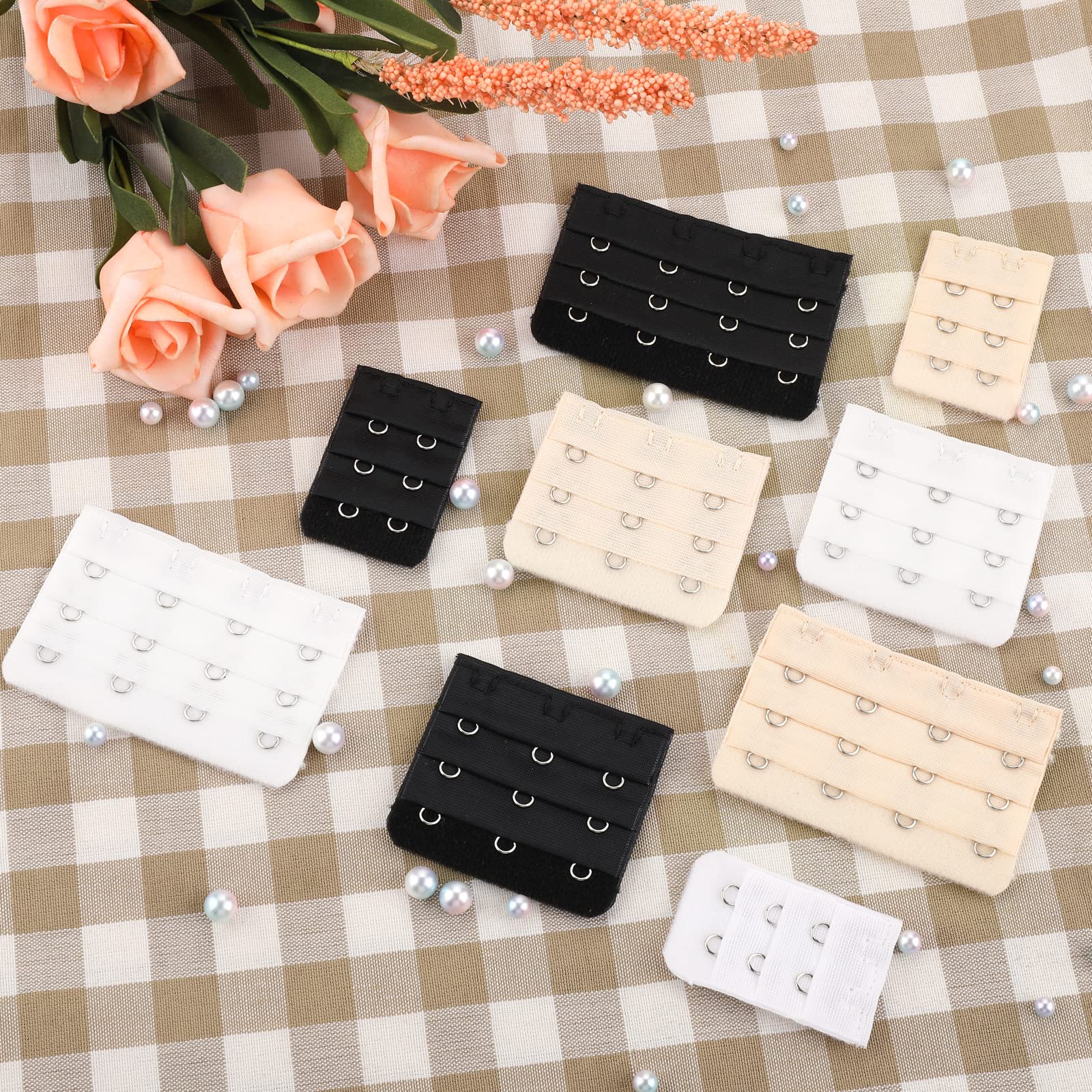 Lusofie 9 Stück BH Verlängerung 2 Haken 3 Haken 4 Haken BH Verschluss Verlängerung Weicher Bequemer BH Erweiterung Rückenclip BH Schnallen Set Schwarz Weiß Hautton