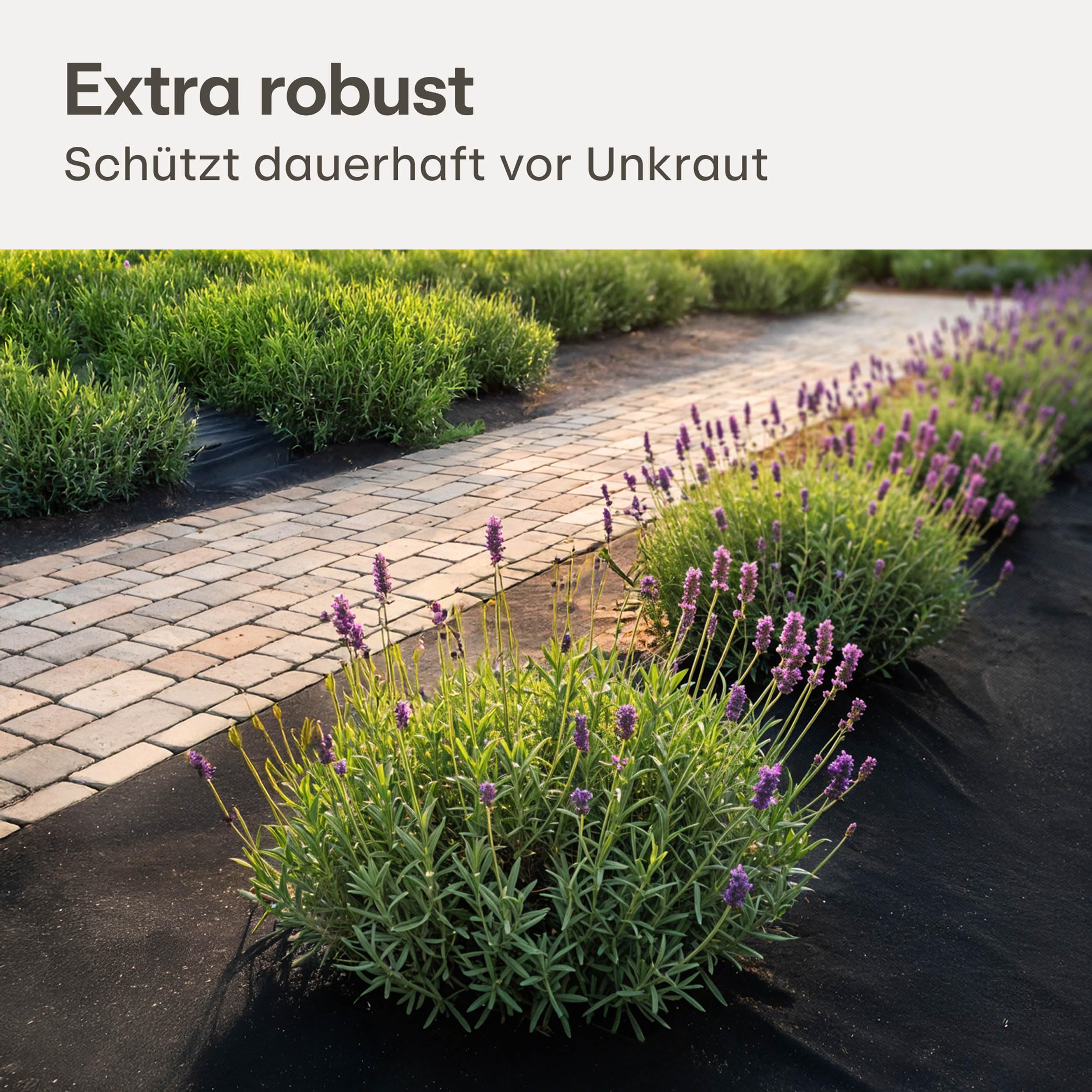 Praknu Unkrautvlies 100g/m² mit 12 Erdankern - 𝗘𝘅𝘁𝗿𝗮 𝗦𝘁𝗮𝗿𝗸 & UV-Stabil - 25m² Reißfeste & Wasserdurchlässige Unkrautfolie - Ideal für Garten, Hochbeete & Terrassen